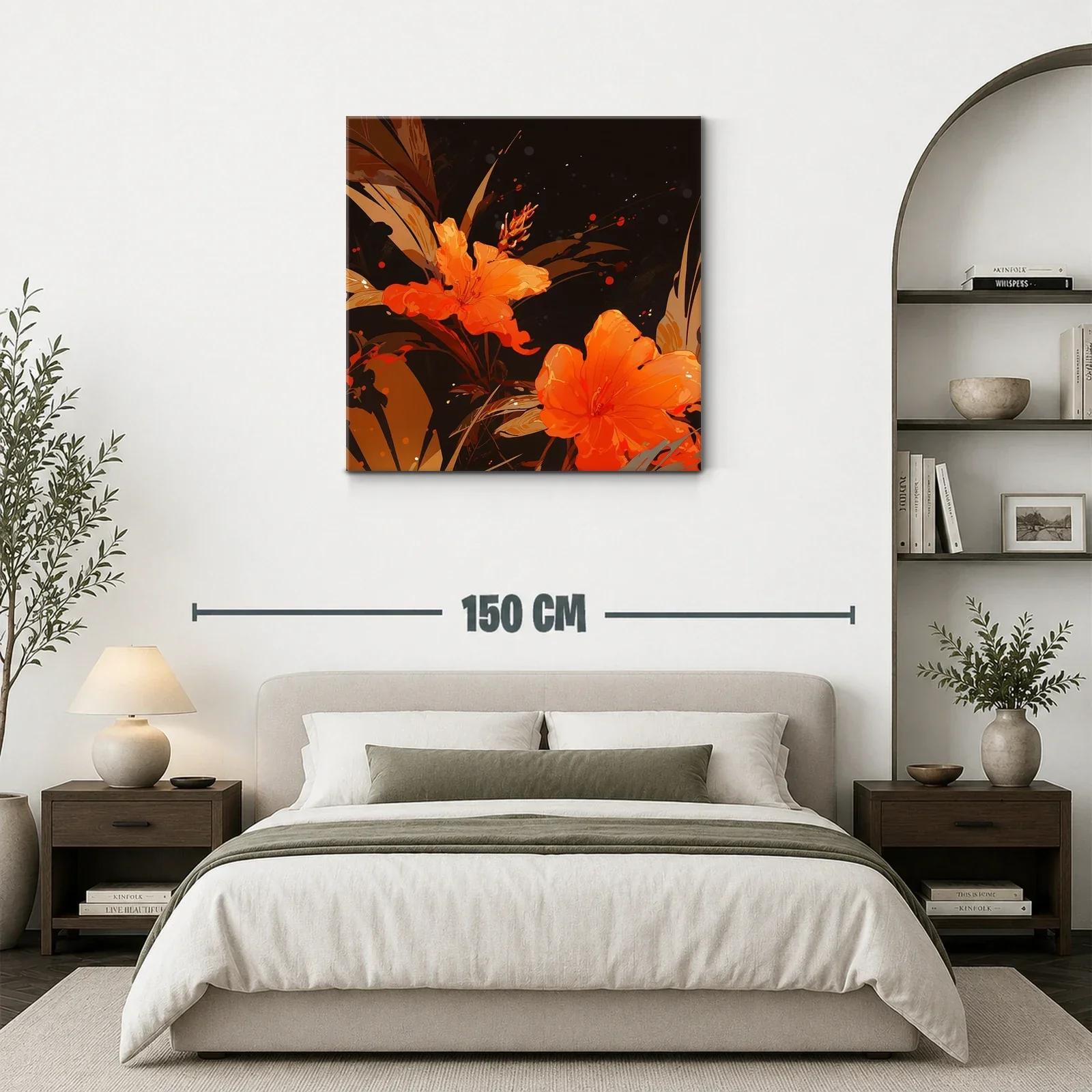 Cuadro floral vibrante en tonos cálidos y oscuros — miniatura 3