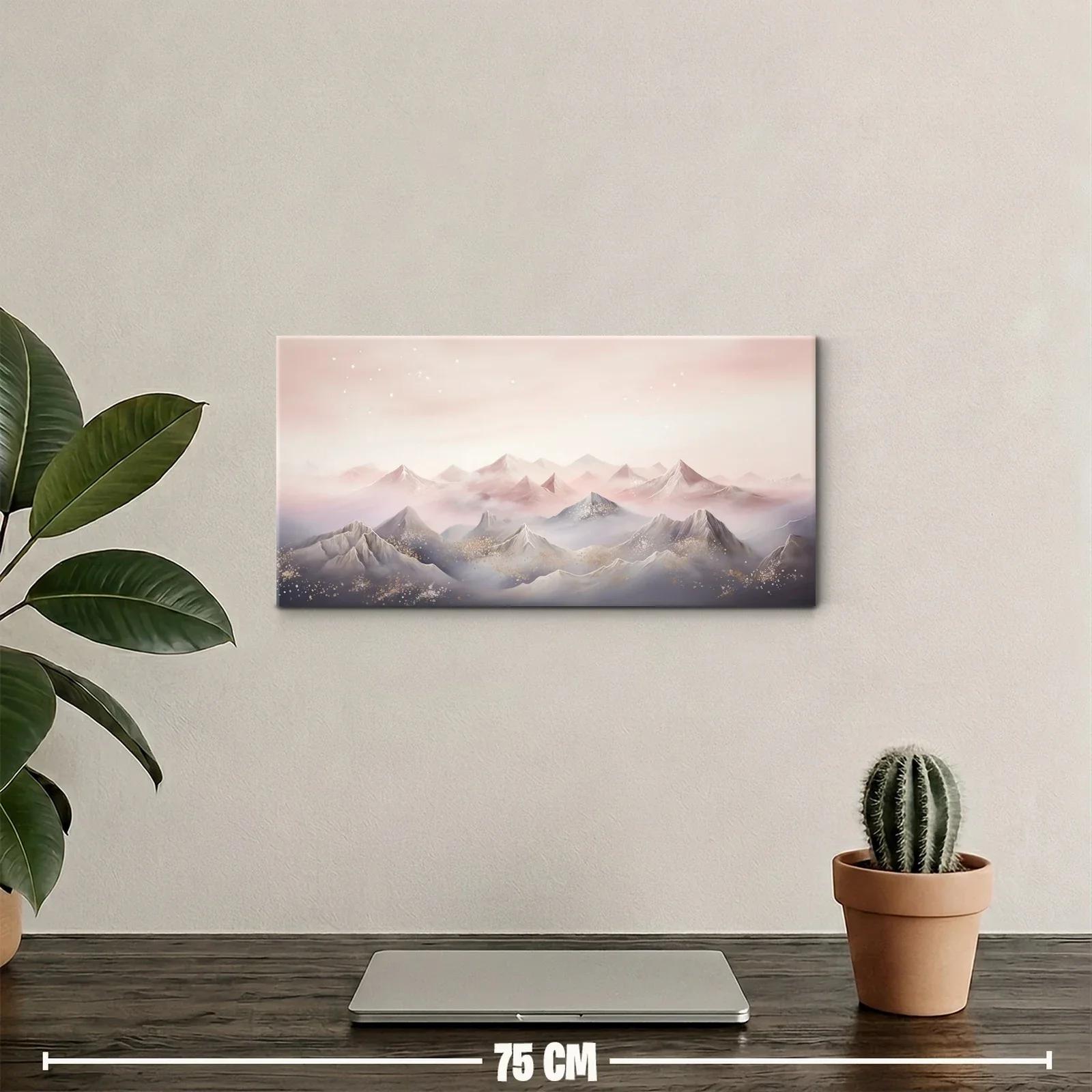 Cuadro cordillera de montañas nevadas con destellos dorados — miniatura 2