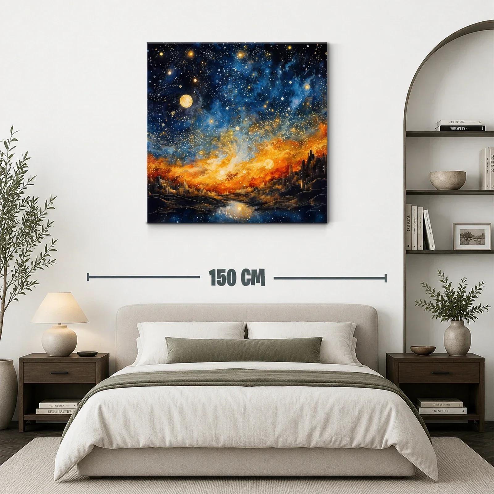 Cielo estrellado sobre ciudad iluminada al atardecer — miniatura 3