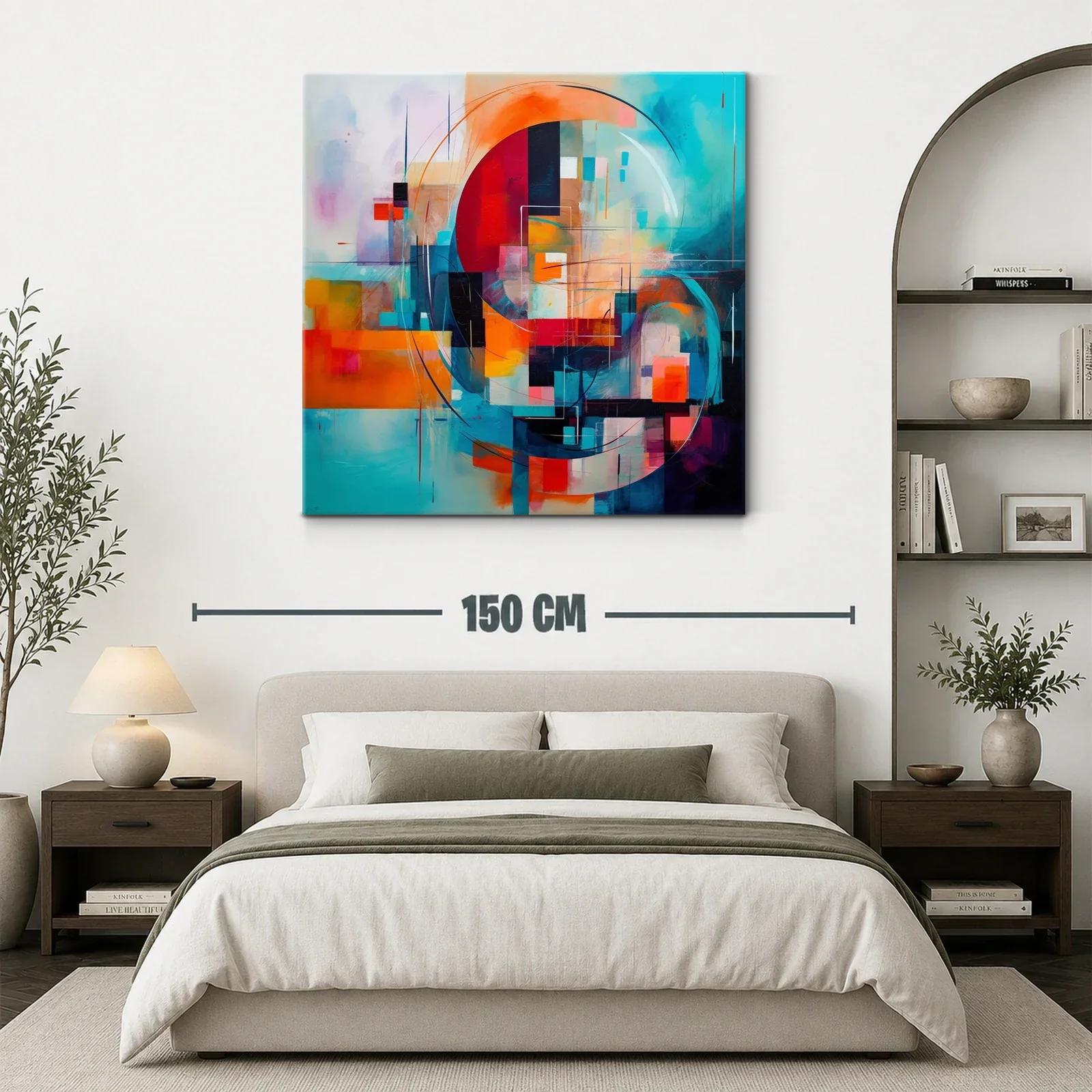 Cuadro abstracto con formas circulares en tonos vibrantes — miniatura 3