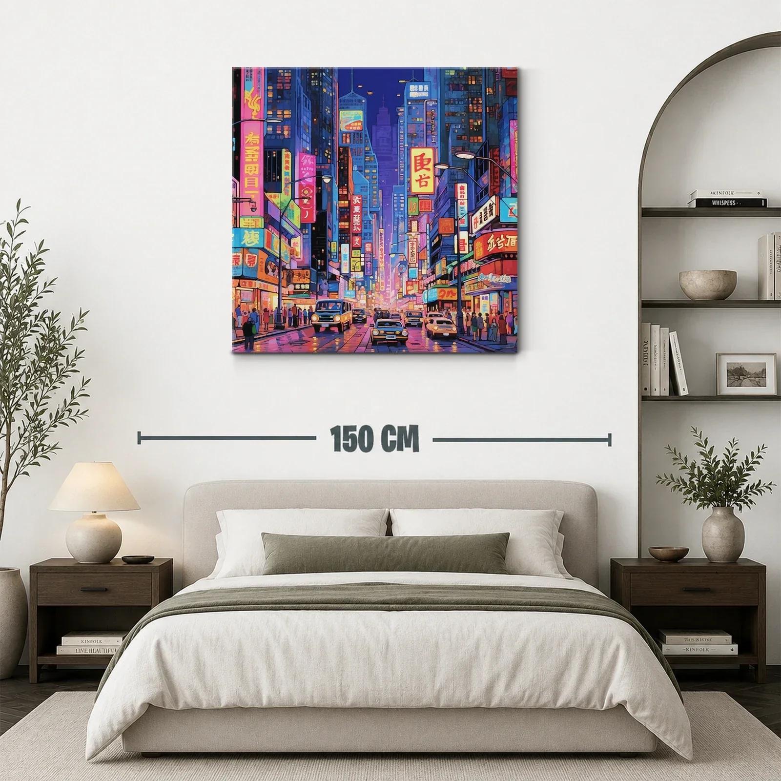 Ciudad vibrante con luces de neón al anochecer — miniatura 3