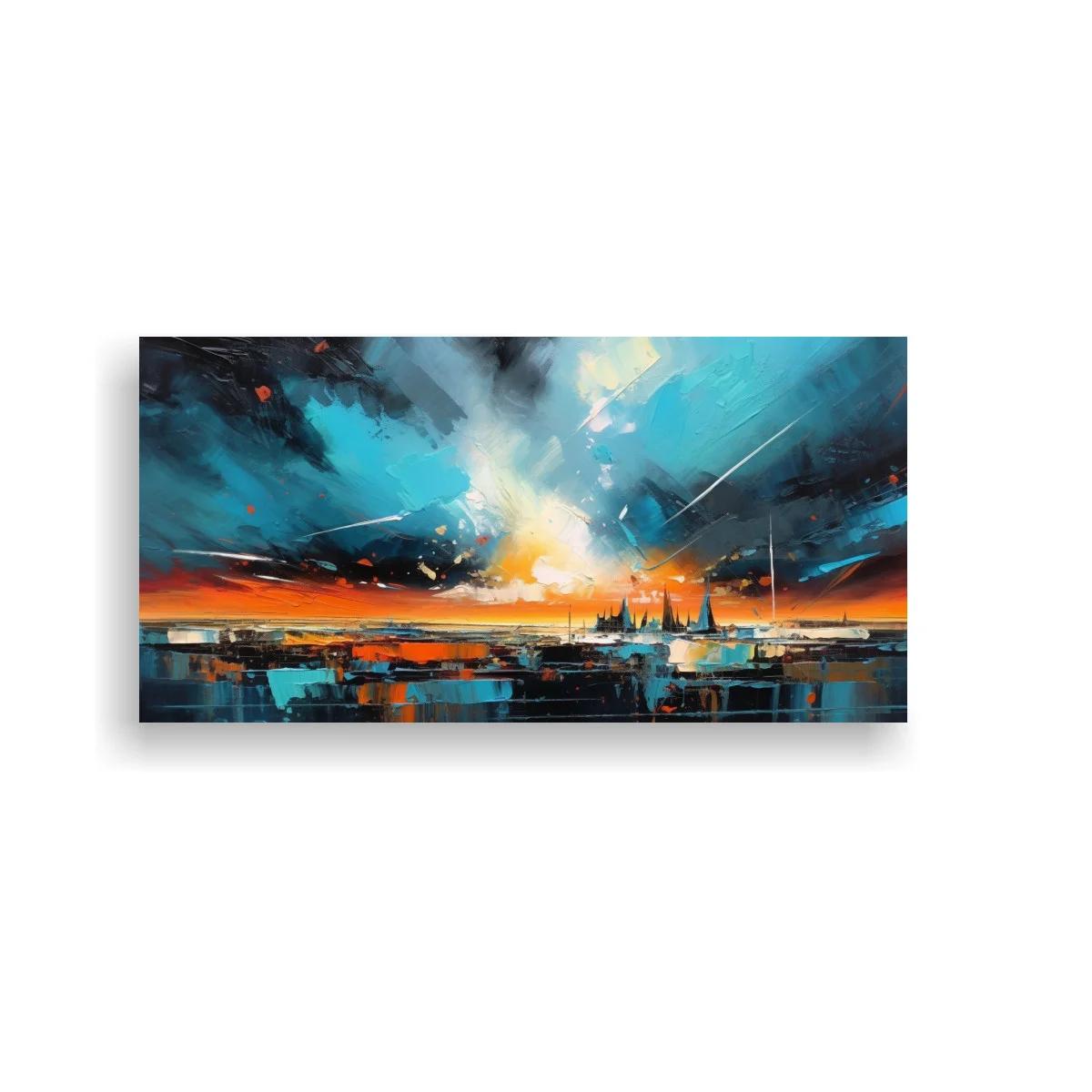 Cuadro skyline urbano al atardecer con cielo dramático — imagen principal