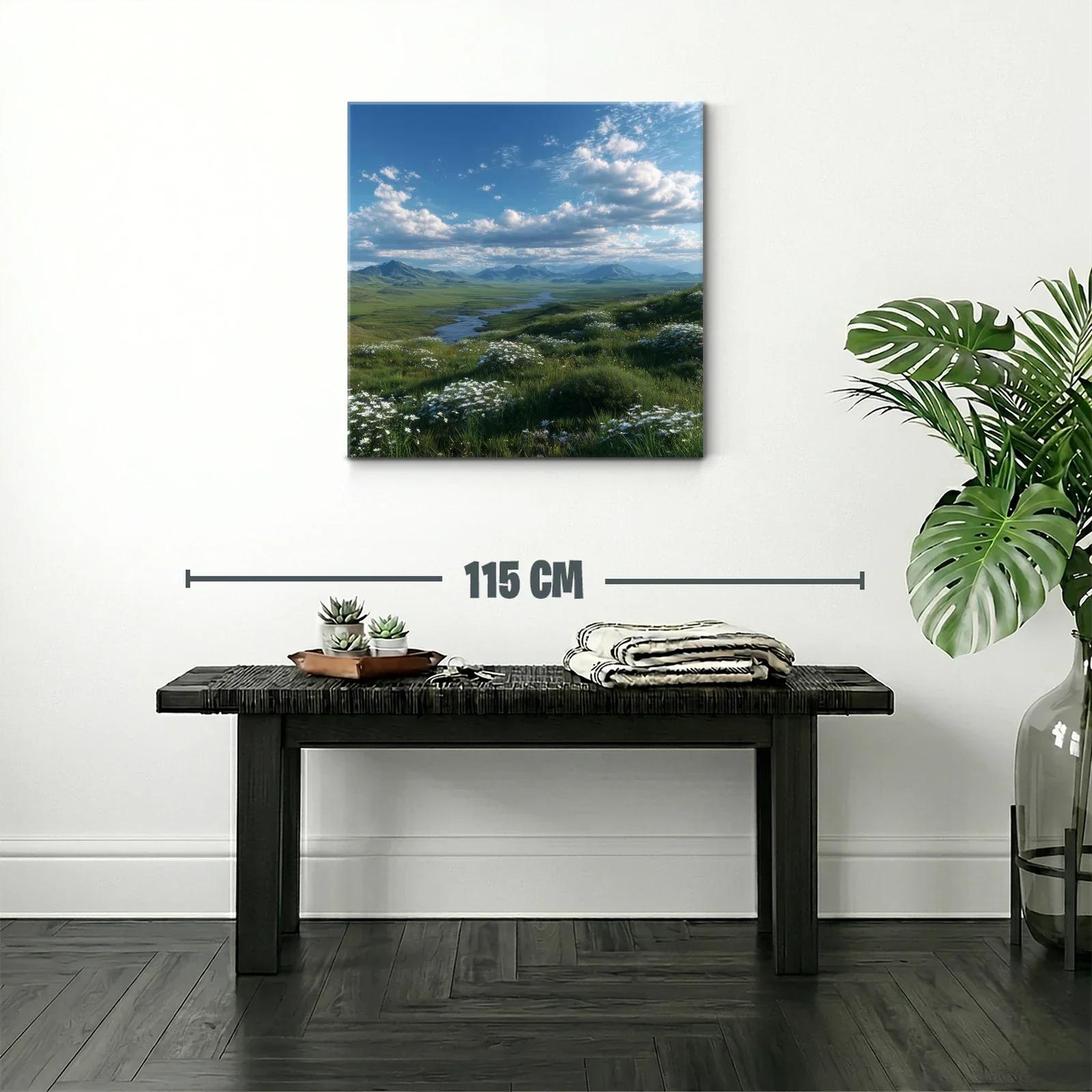 Paisaje campestre con flores blancas y cielo azul — miniatura 2