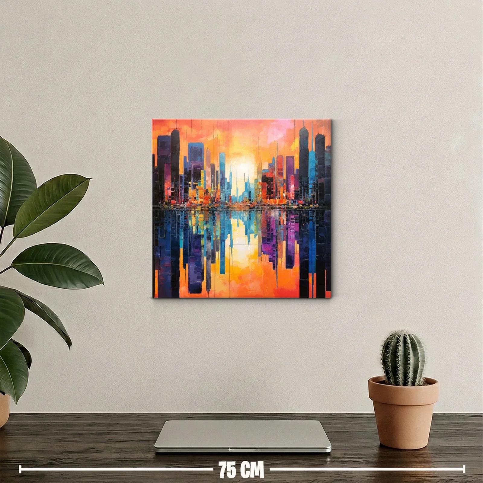 Atardecer vibrante en ciudad reflejada en agua — miniatura 2