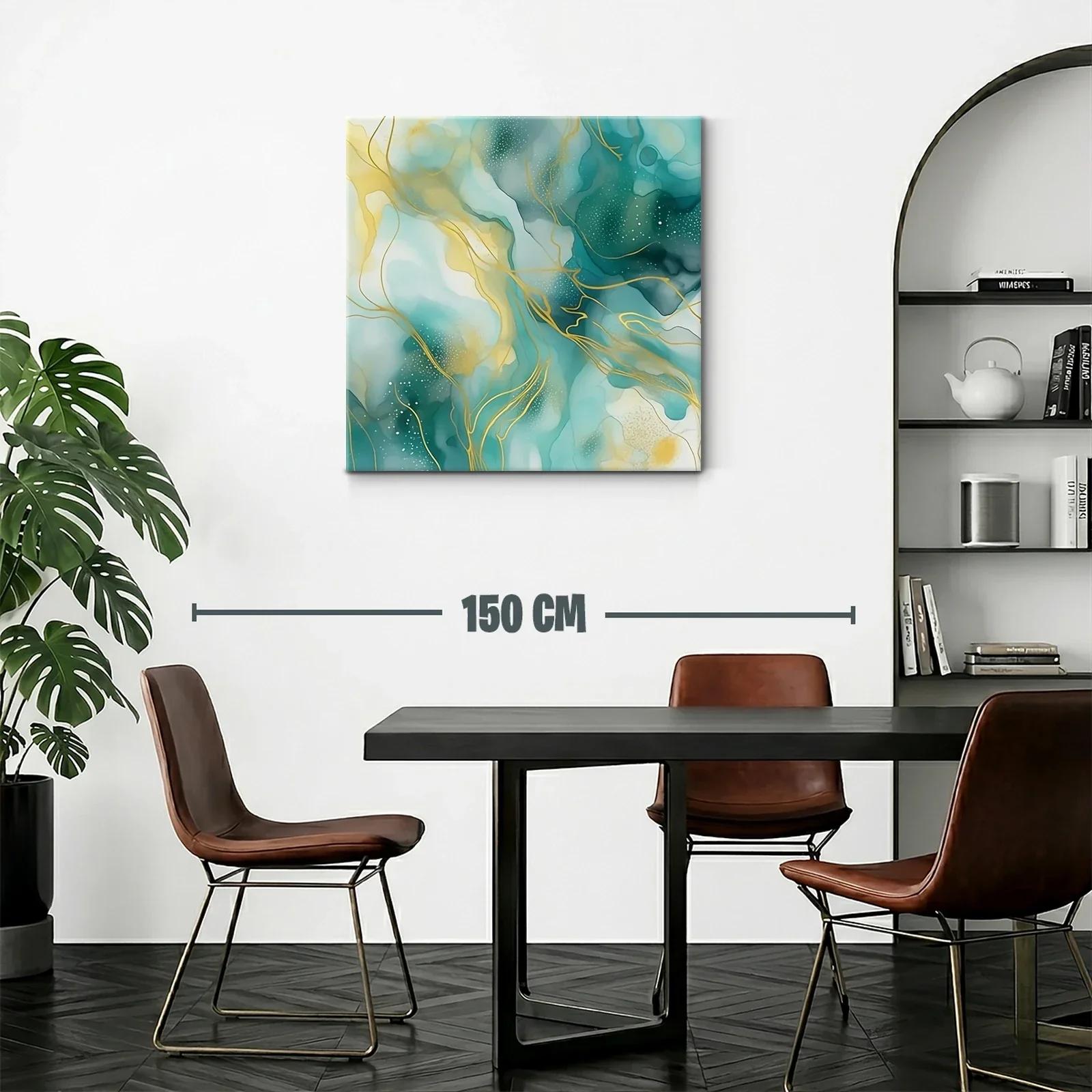 Cuadro abstracto en tonos turquesa y dorado — miniatura 2