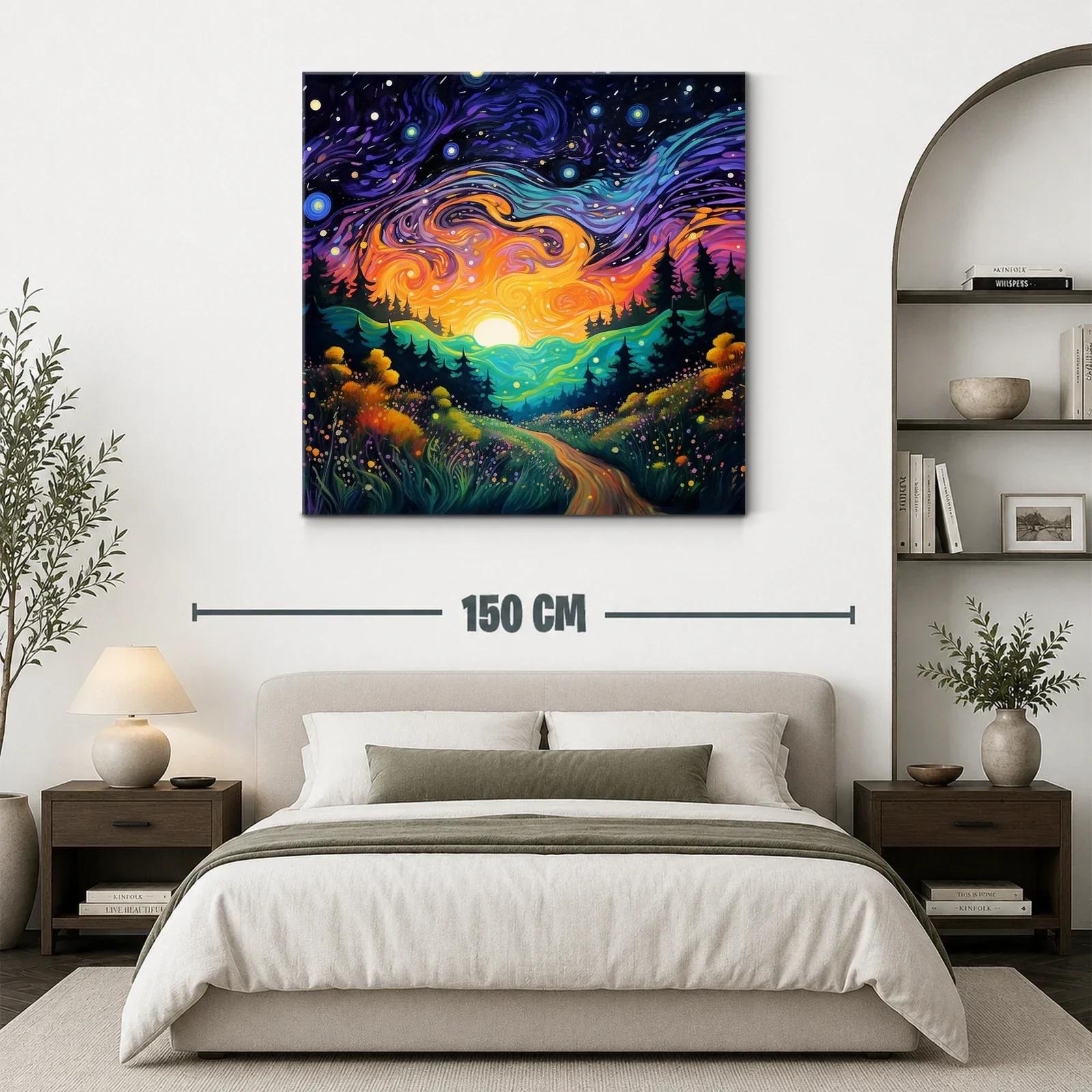 Paisaje nocturno vibrante con cielo estrellado y sendero — miniatura 3