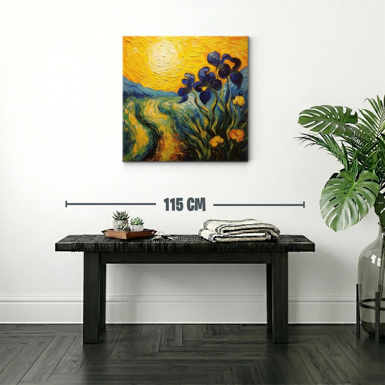 Cuadro vibrante con flores azules bajo el sol brillante — miniatura 2