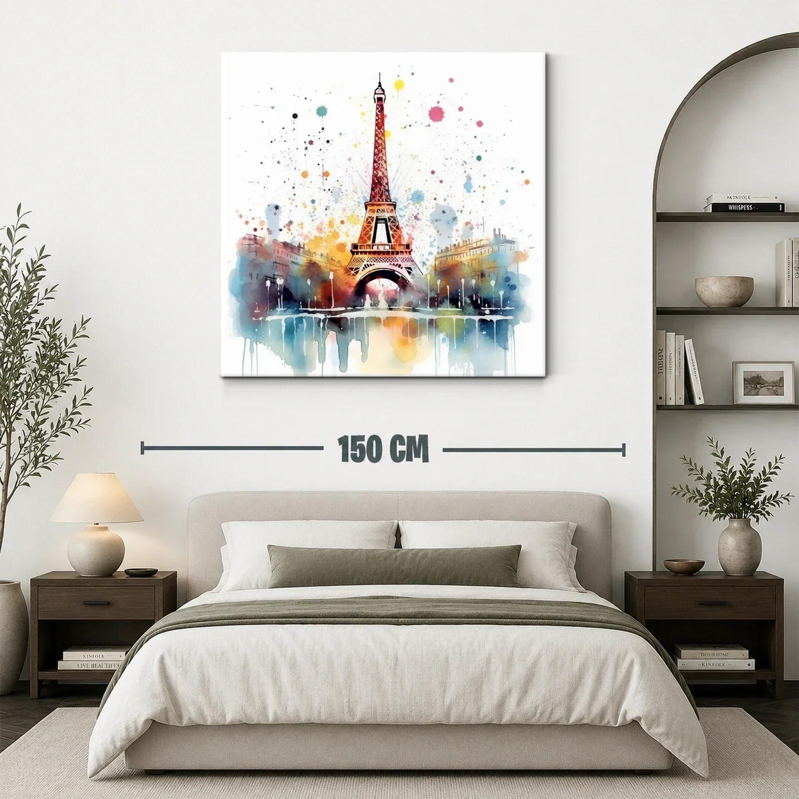 Cuadro Torre Eiffel con efecto acuarela y salpicaduras — miniatura 3