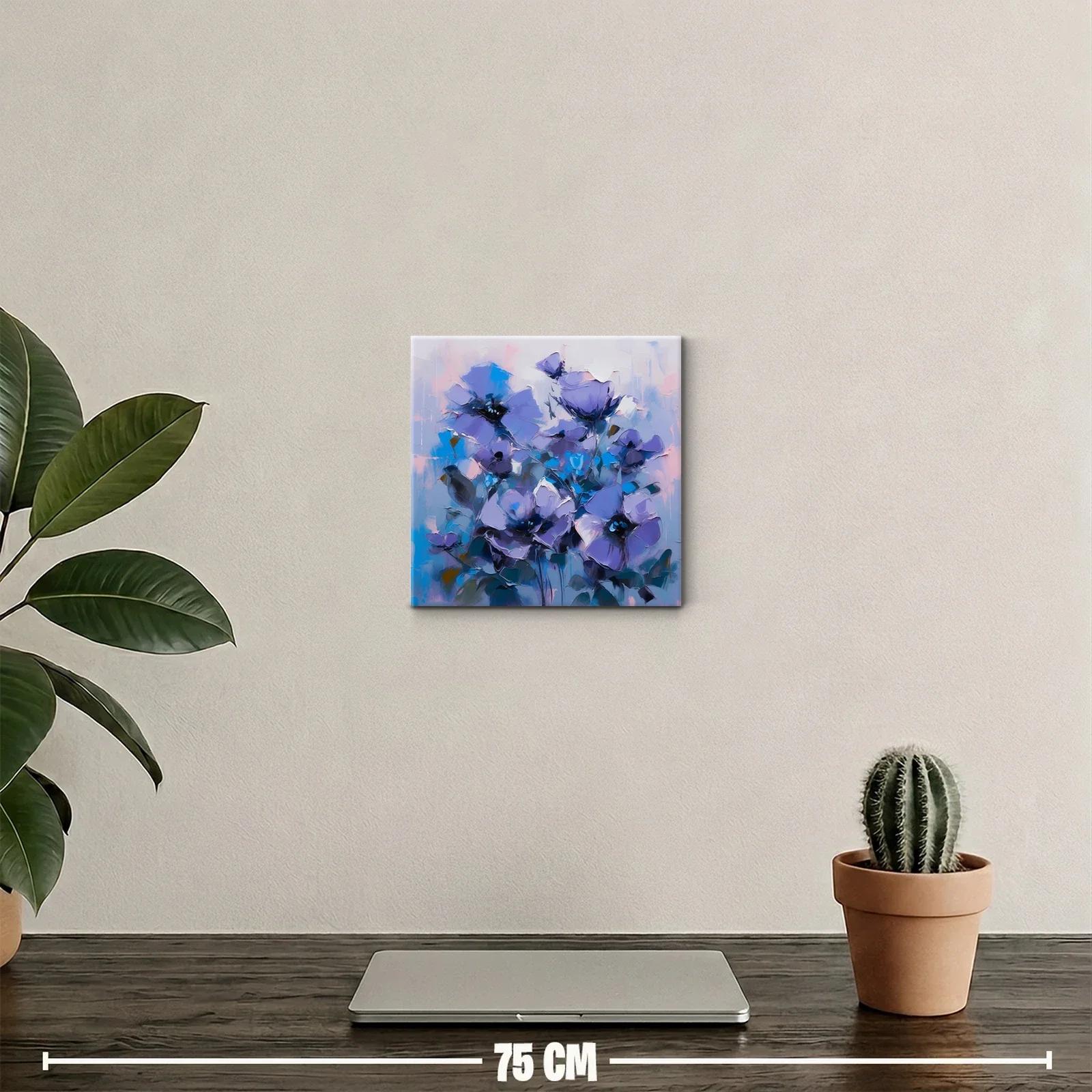 Cuadro decorativo con flores abstractas en tonos violetas y azules — miniatura 2