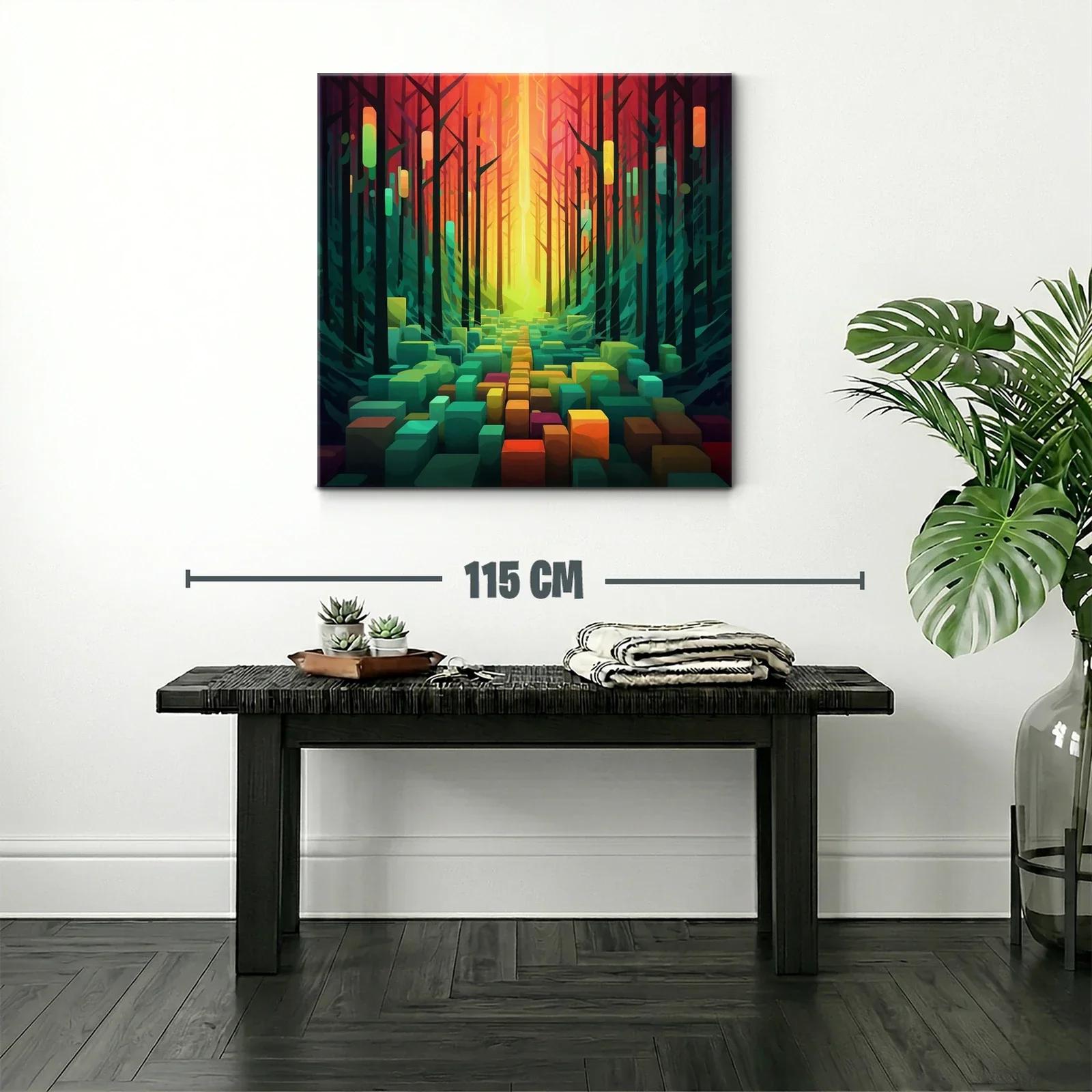Paisaje abstracto vibrante con bosque y formas geométricas — miniatura 2