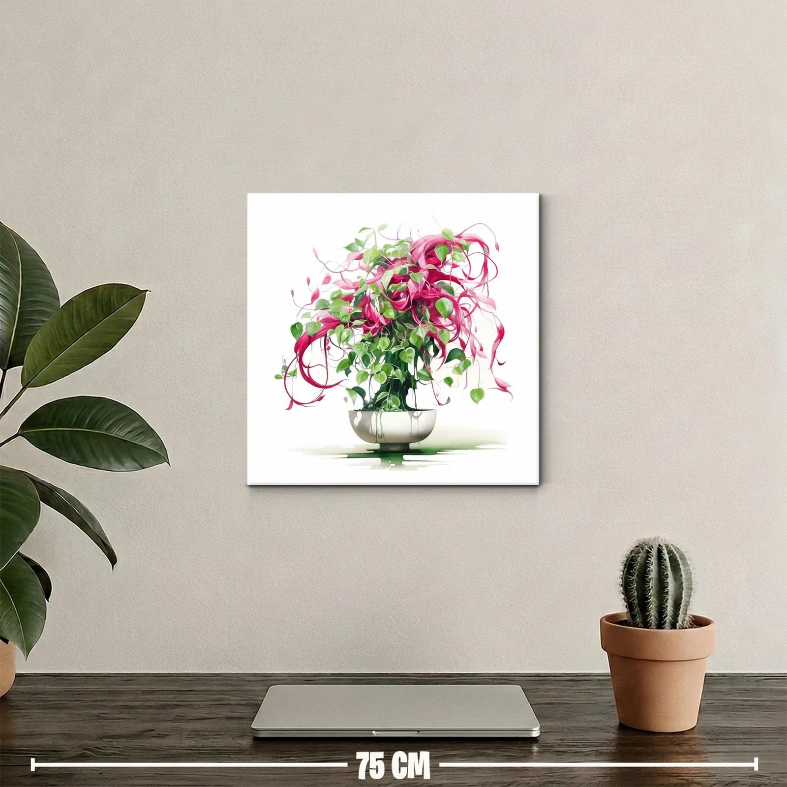 Cuadro con ramo vibrante de hojas verdes y rosas — miniatura 2