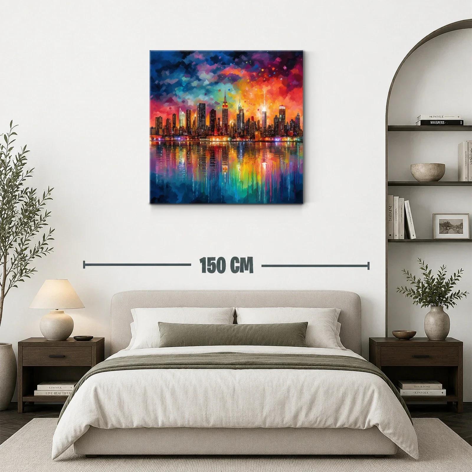 Atardecer vibrante reflejado sobre la ciudad iluminada — miniatura 3