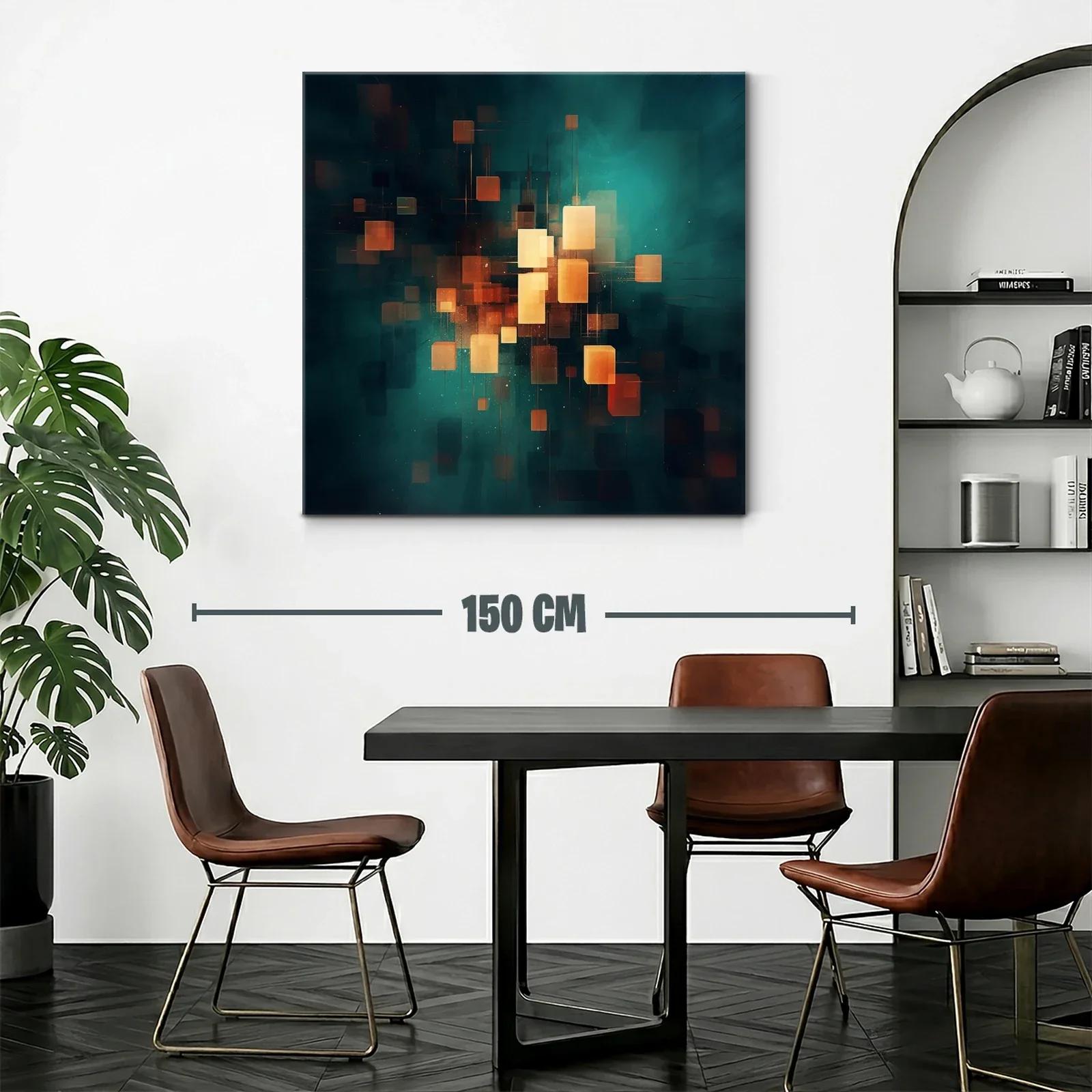 Cuadro abstracto con luces cálidas en fondo azul oscuro — miniatura 2
