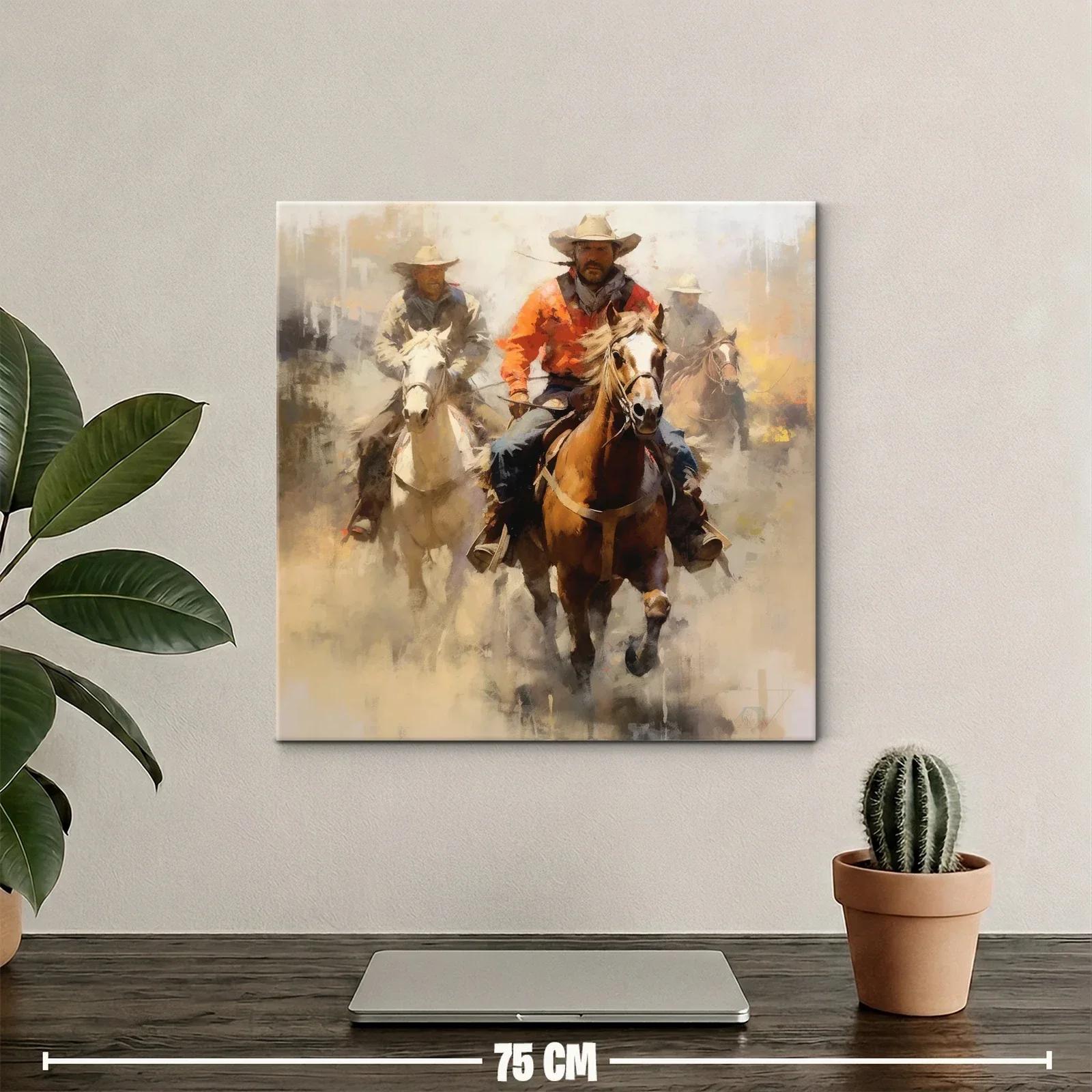 Cuadro con vaqueros montando a caballo en movimiento — miniatura 2