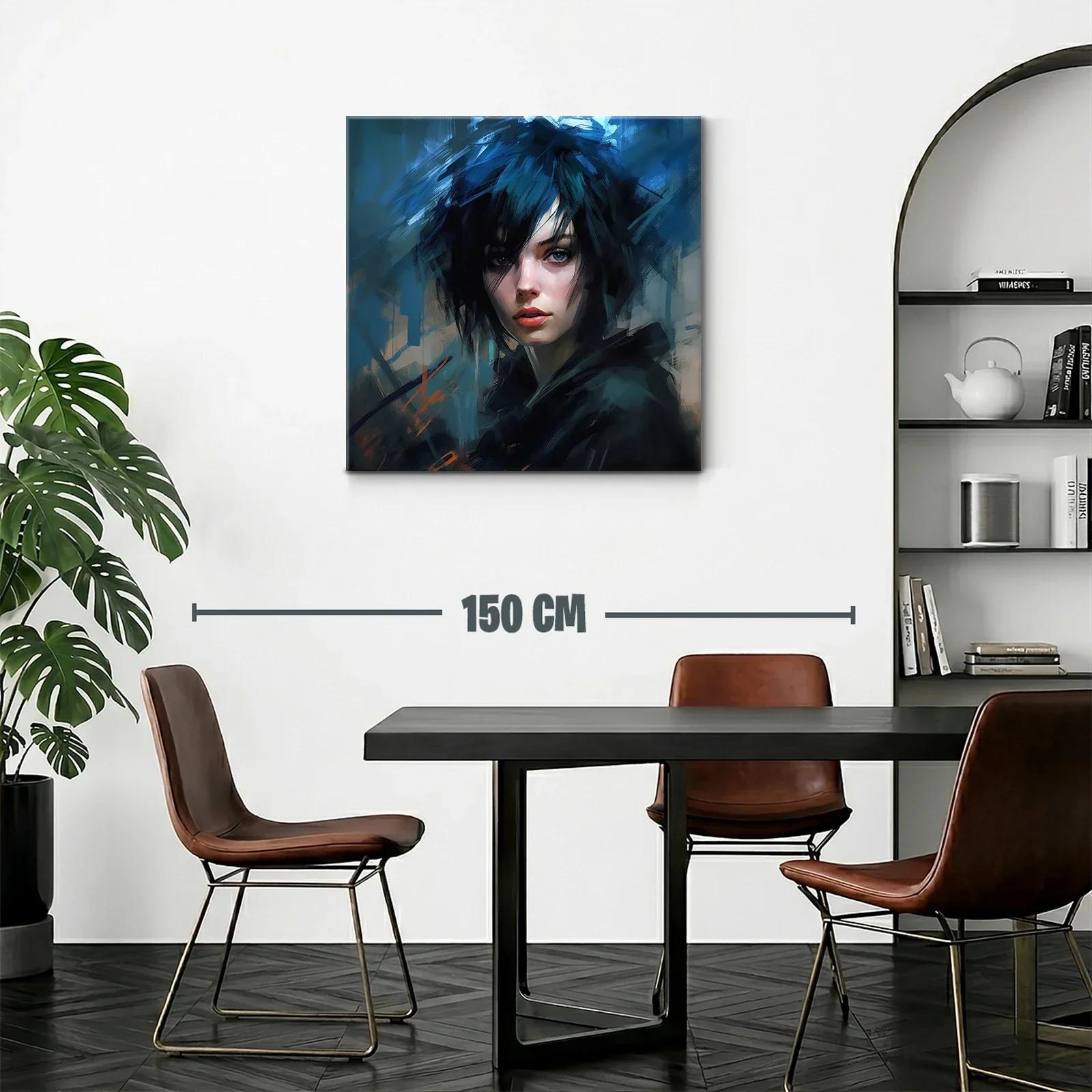 Retrato femenino con cabello azul en estilo contemporáneo — miniatura 2