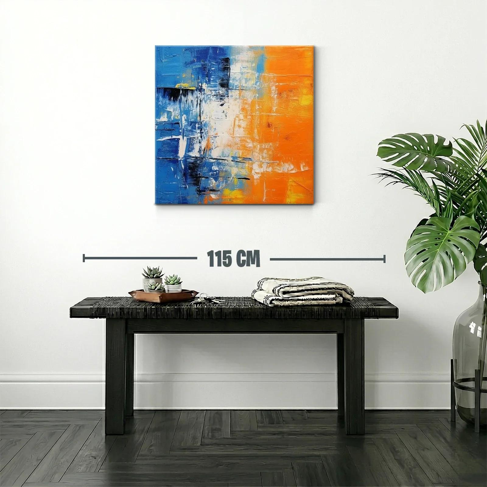 Cuadro abstracto vibrante con contrastes en azul y naranja — miniatura 2