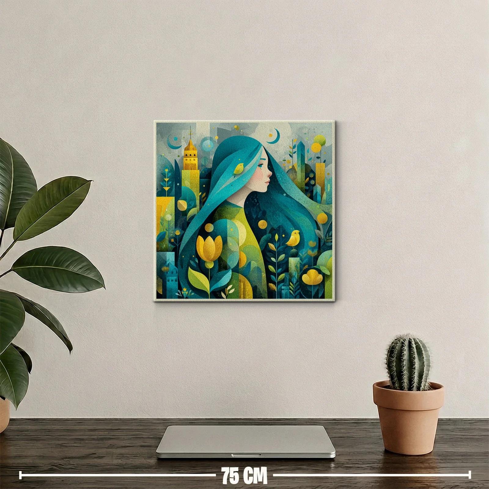 Retrato femenino en paisaje onírico con tonos verdes y amarillos — miniatura 2