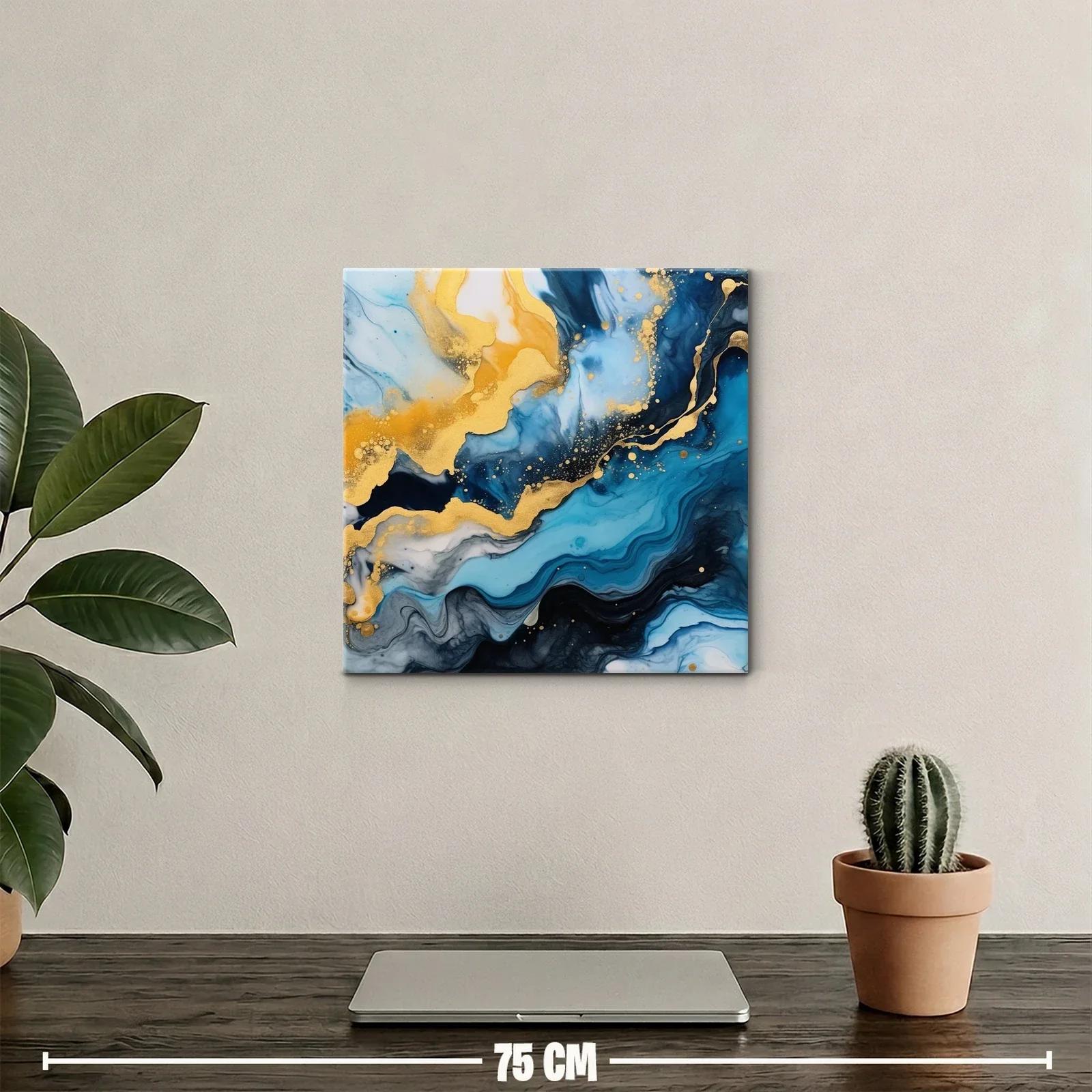 Cuadro abstracto con tonos azules y dorados vibrantes — miniatura 2