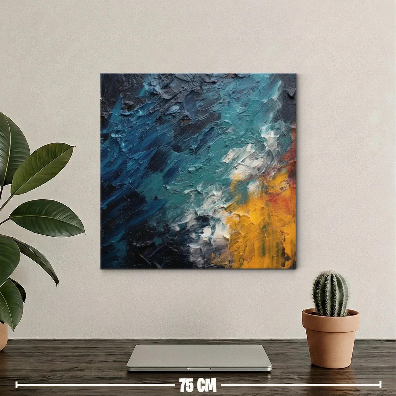 Cuadro abstracto con texturas en azul y amarillo vibrante — miniatura 2