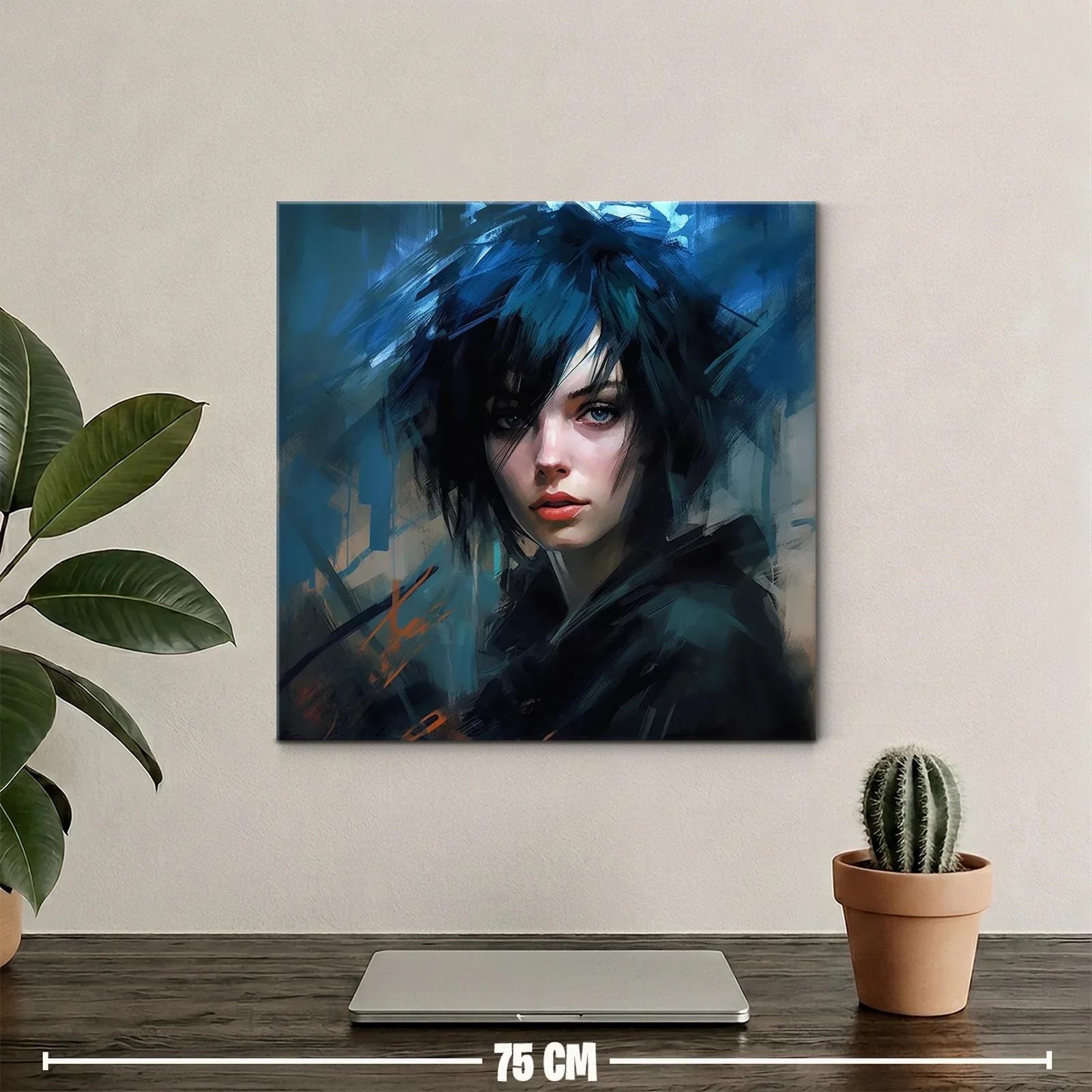 Retrato femenino con cabello azul en estilo contemporáneo — miniatura 2