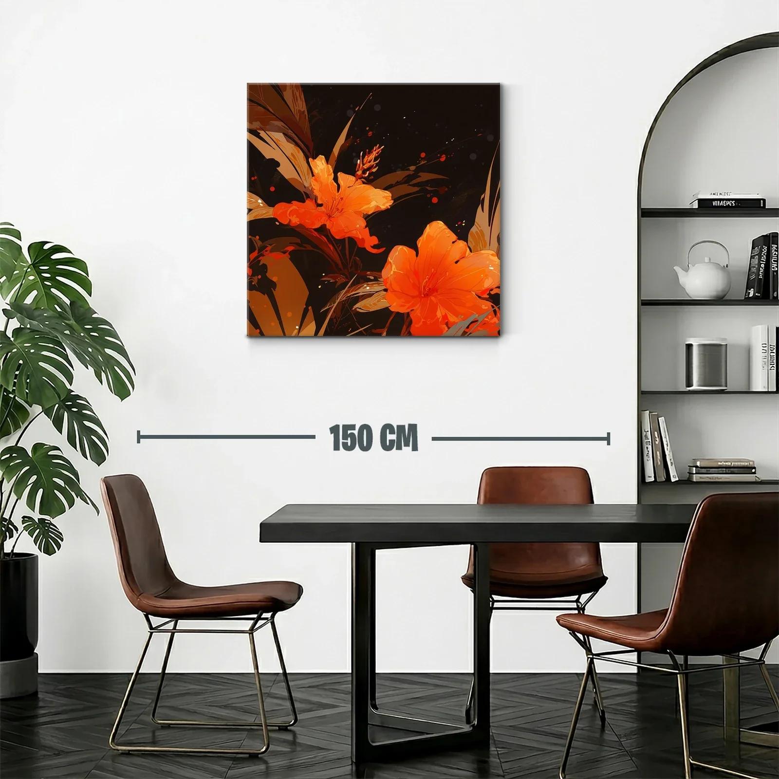 Cuadro floral vibrante en tonos cálidos y oscuros — miniatura 2