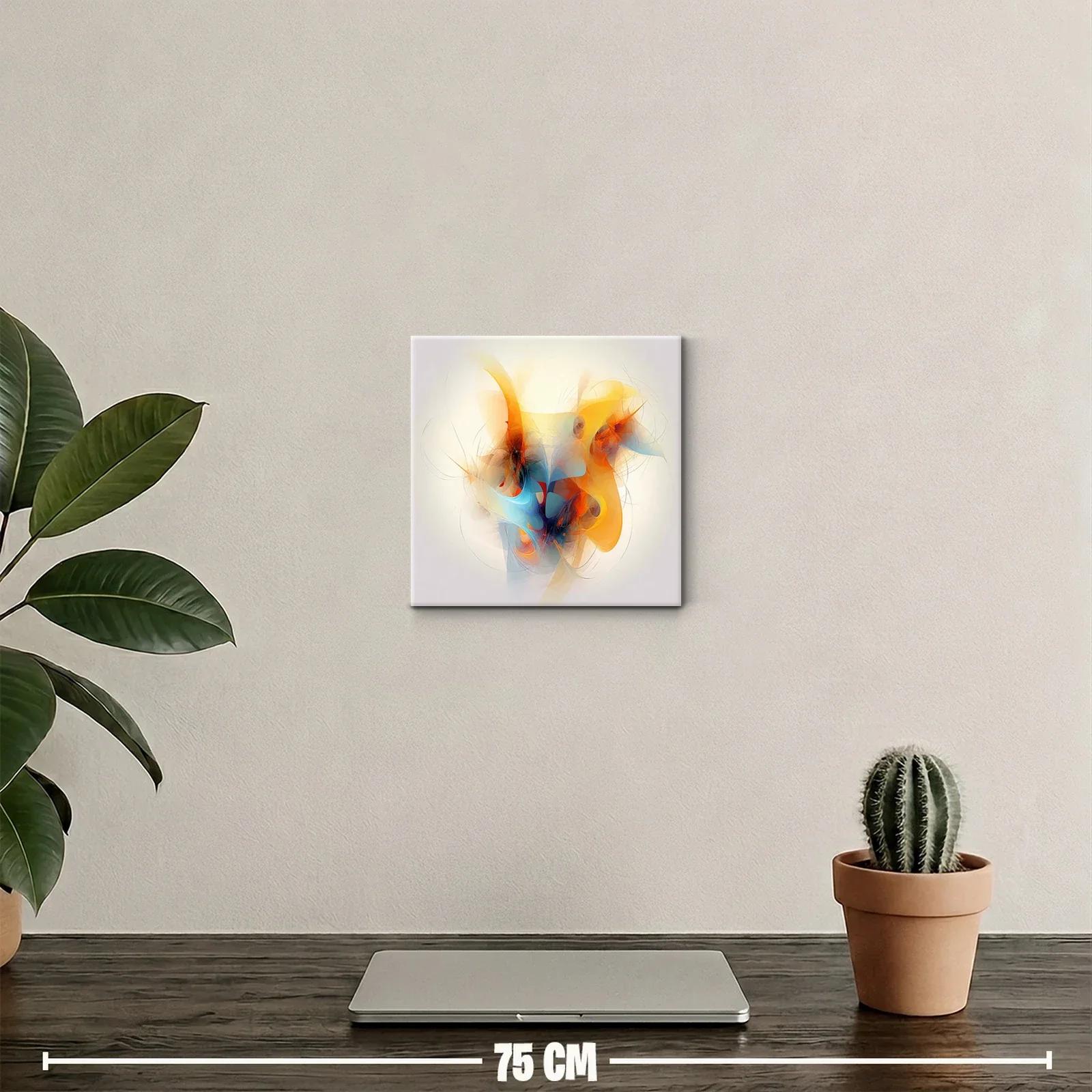 Cuadro abstracto con vibrantes formas en tonos cálidos y azules — miniatura 2