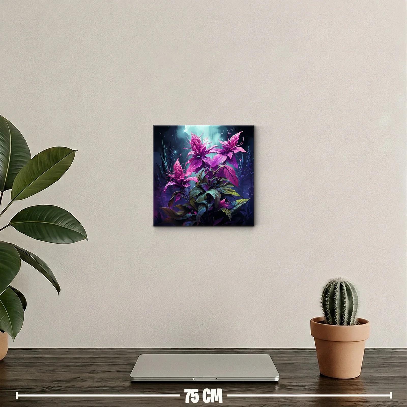 Flores vibrantes en tonos morados y verdes en ambiente nocturno — miniatura 2
