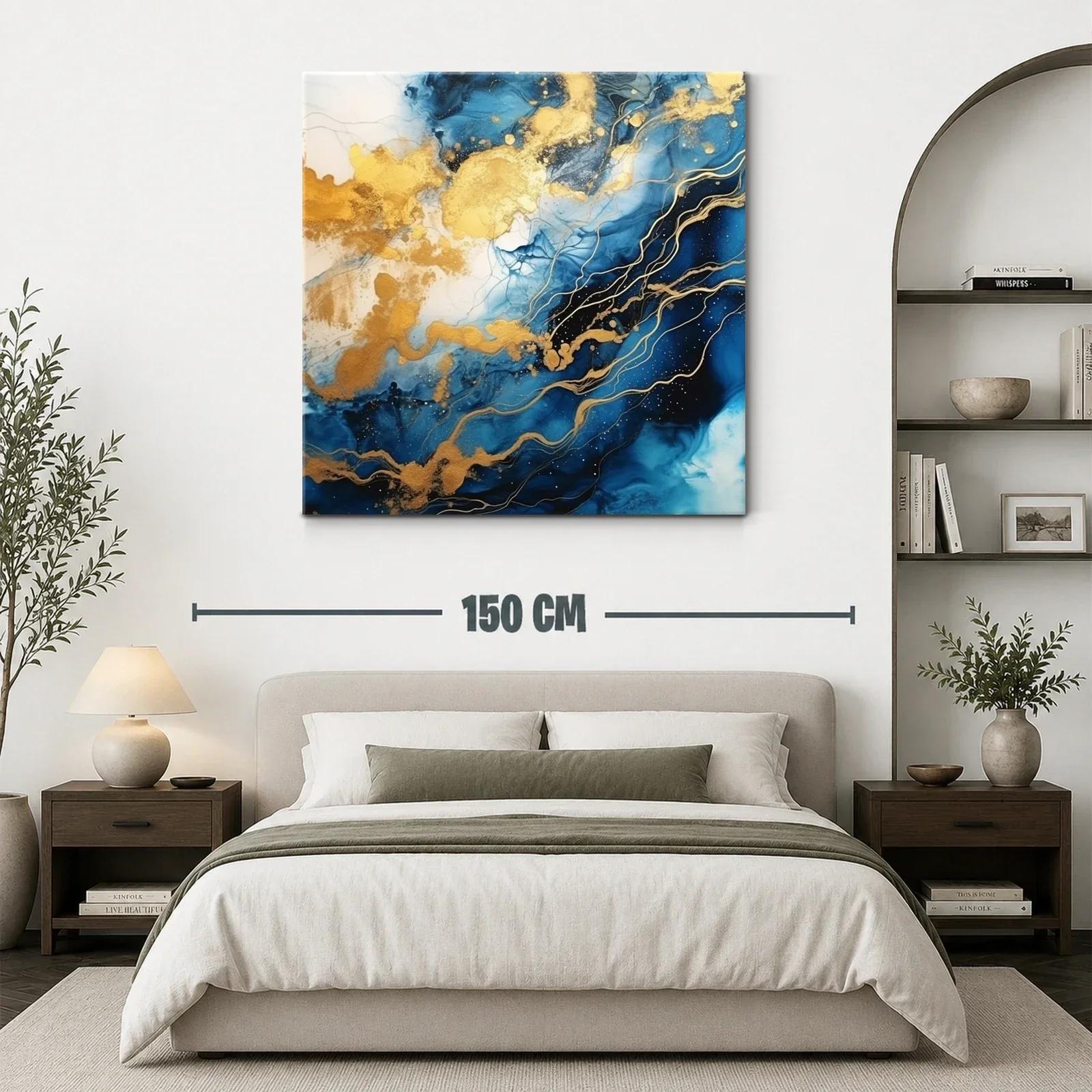 Cuadro abstracto con vibrantes tonos azules y dorados — miniatura 3