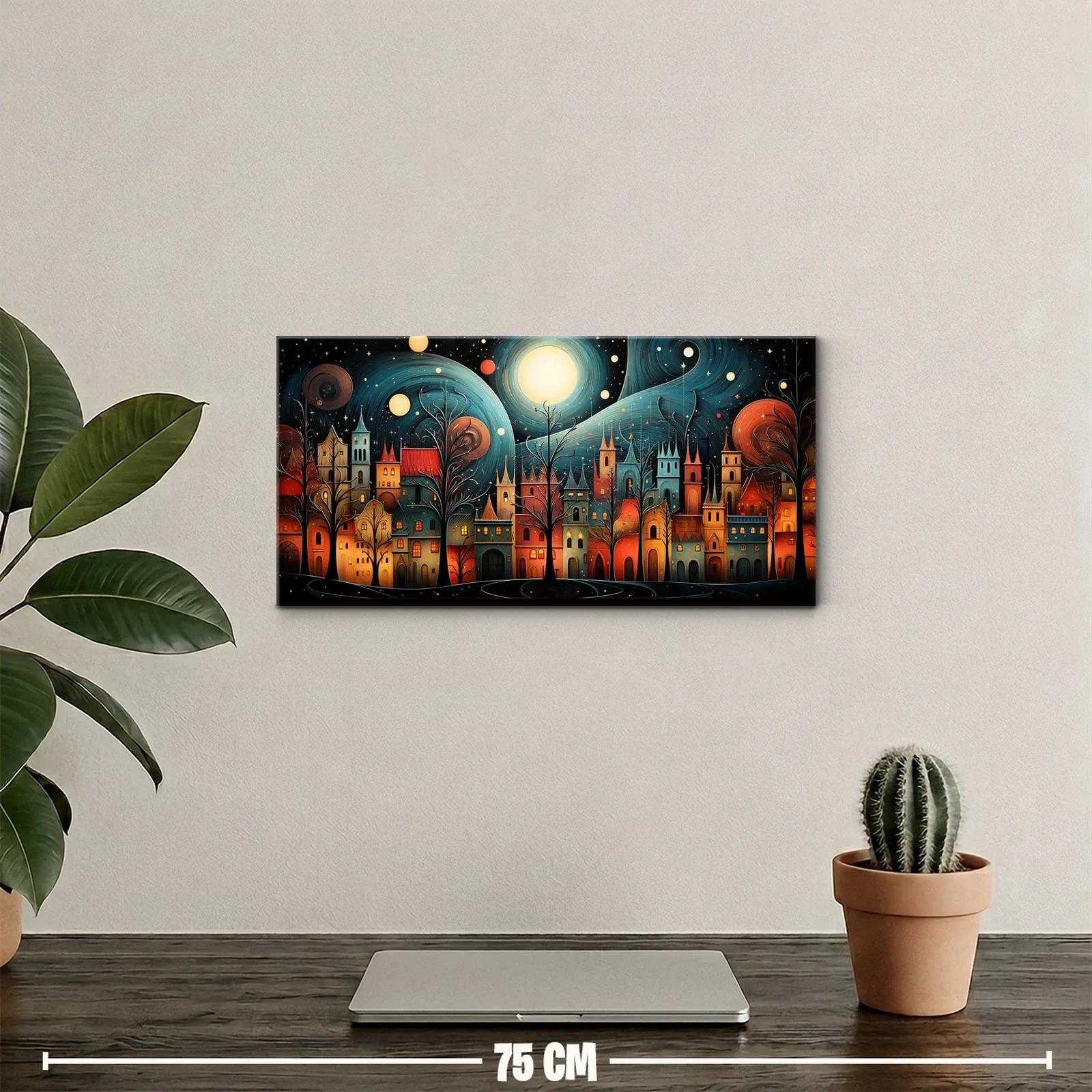 Cuadro ciudad fantástica nocturna con luna brillante — miniatura 2