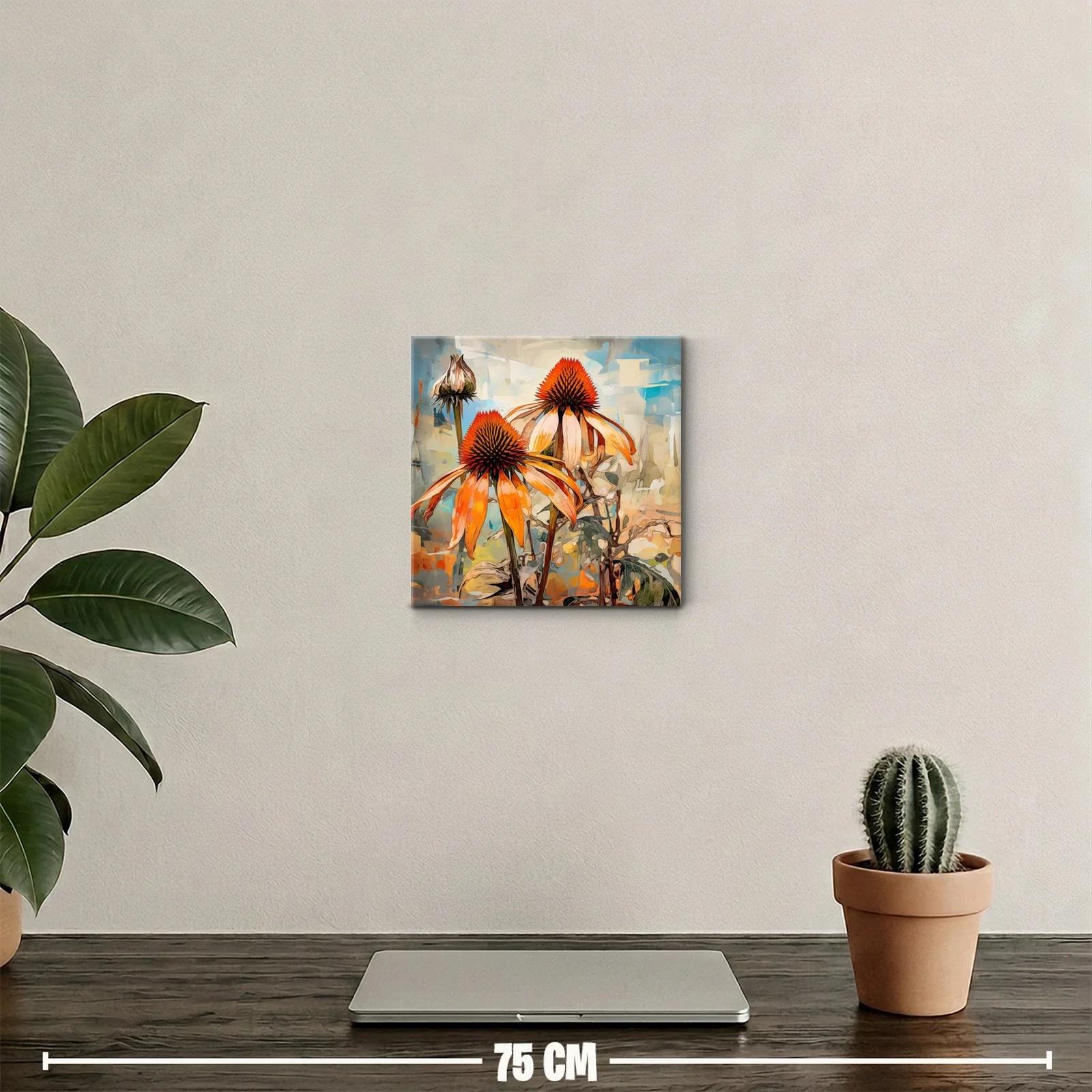 Cuadro decorativo con flores vibrantes y tonos cálidos — miniatura 2