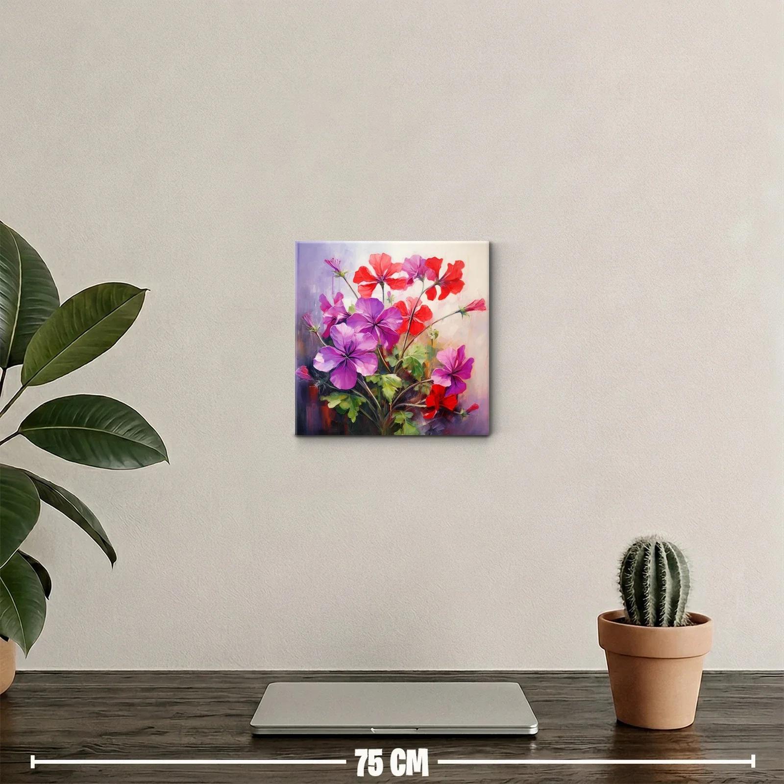 Cuadro decorativo de flores rojas y moradas vibrantes — miniatura 2