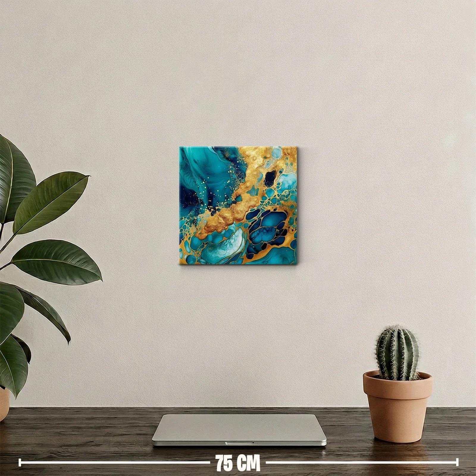 Arte abstracto en tonos azul y dorado vibrante — miniatura 2