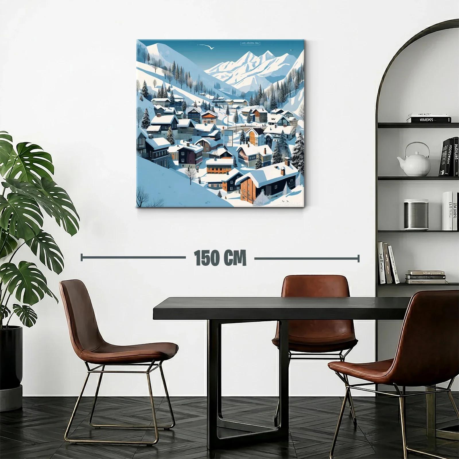Paisaje Invernal de Pueblo Alpino entre Montañas Nevadas — miniatura 2