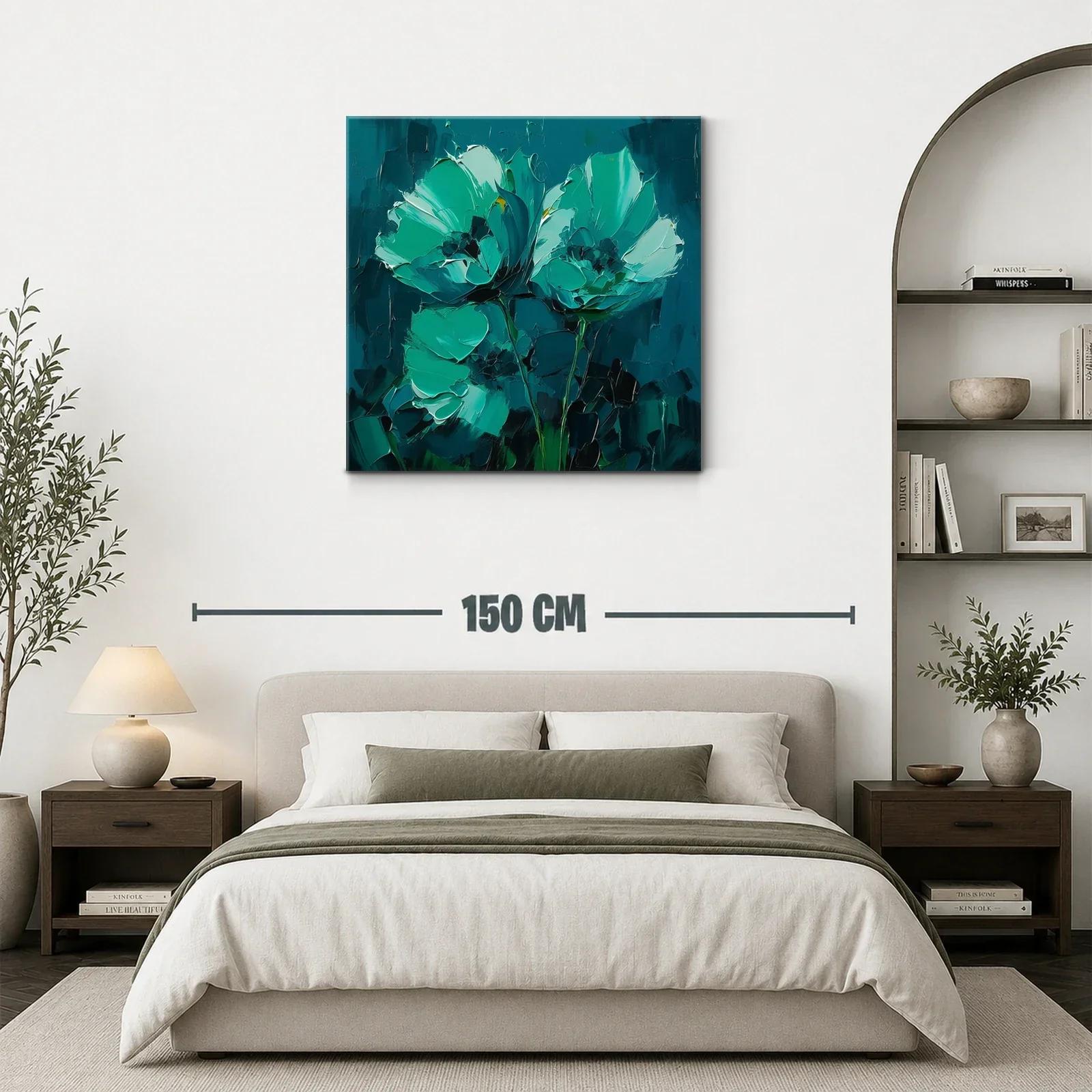 Cuadro floral pintura moderna en tonos verdes y azules — miniatura 3