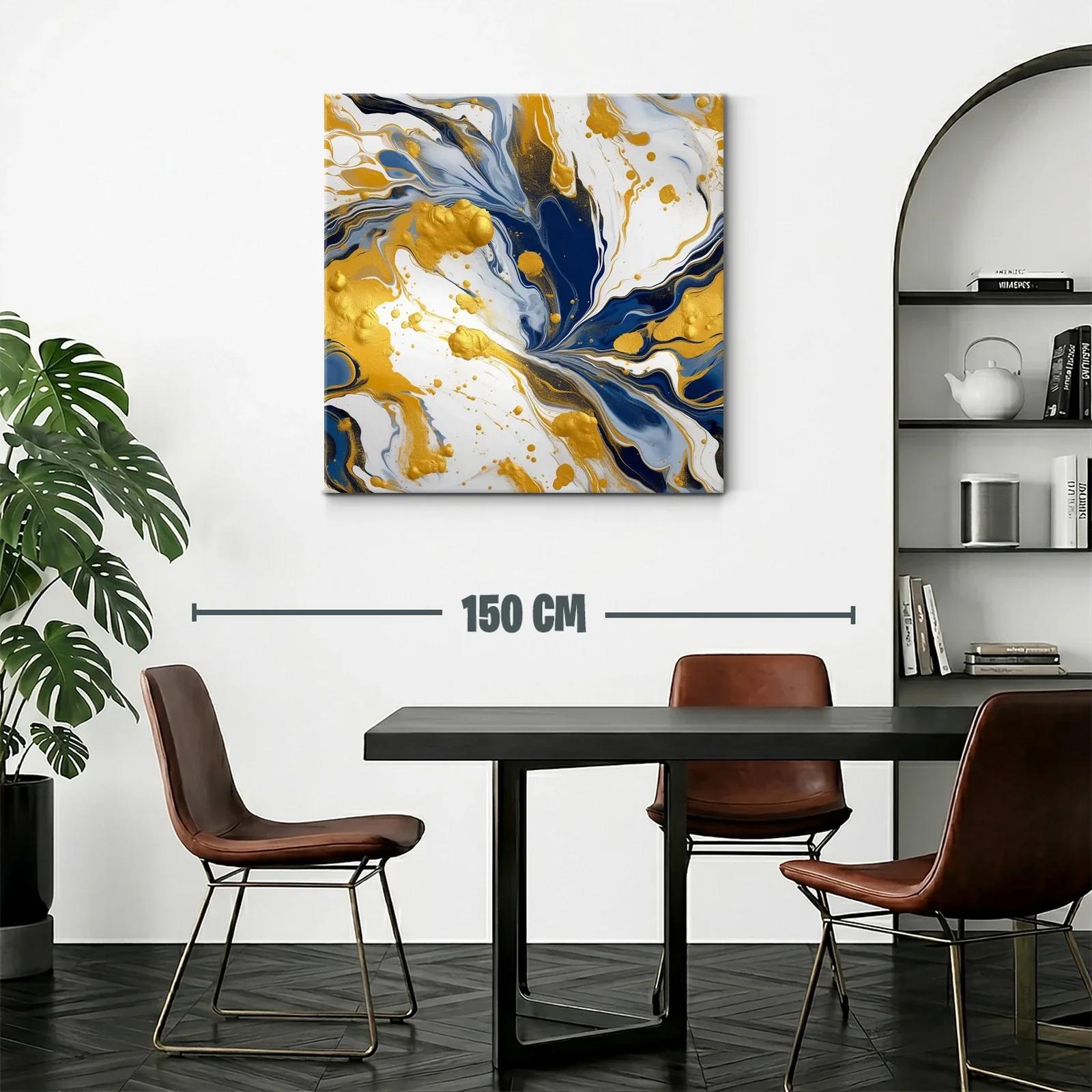 Cuadro abstracto con tonos dorados y azules intensos — miniatura 2