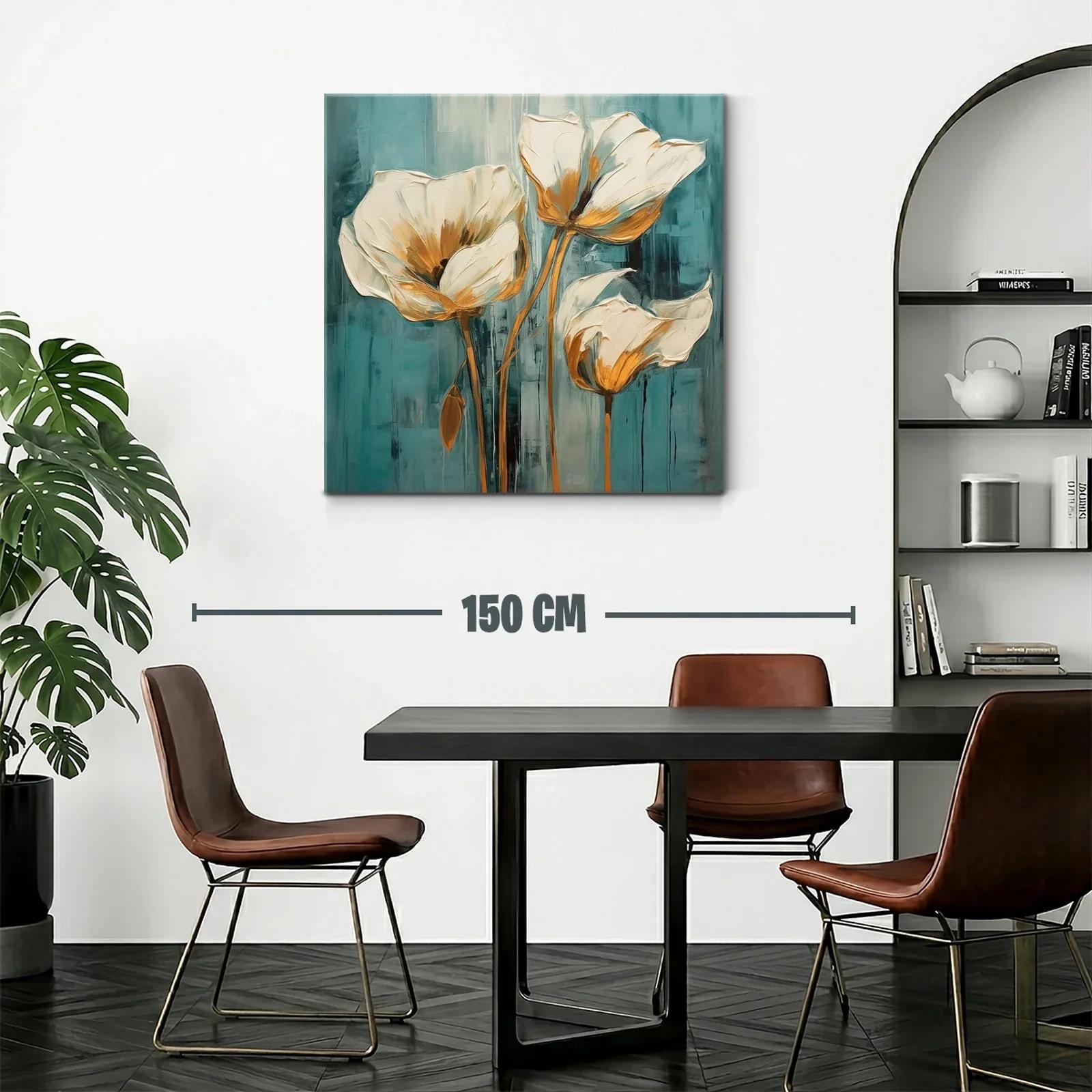 Cuadro floral elegante con tonos crema y azul verdoso — miniatura 2
