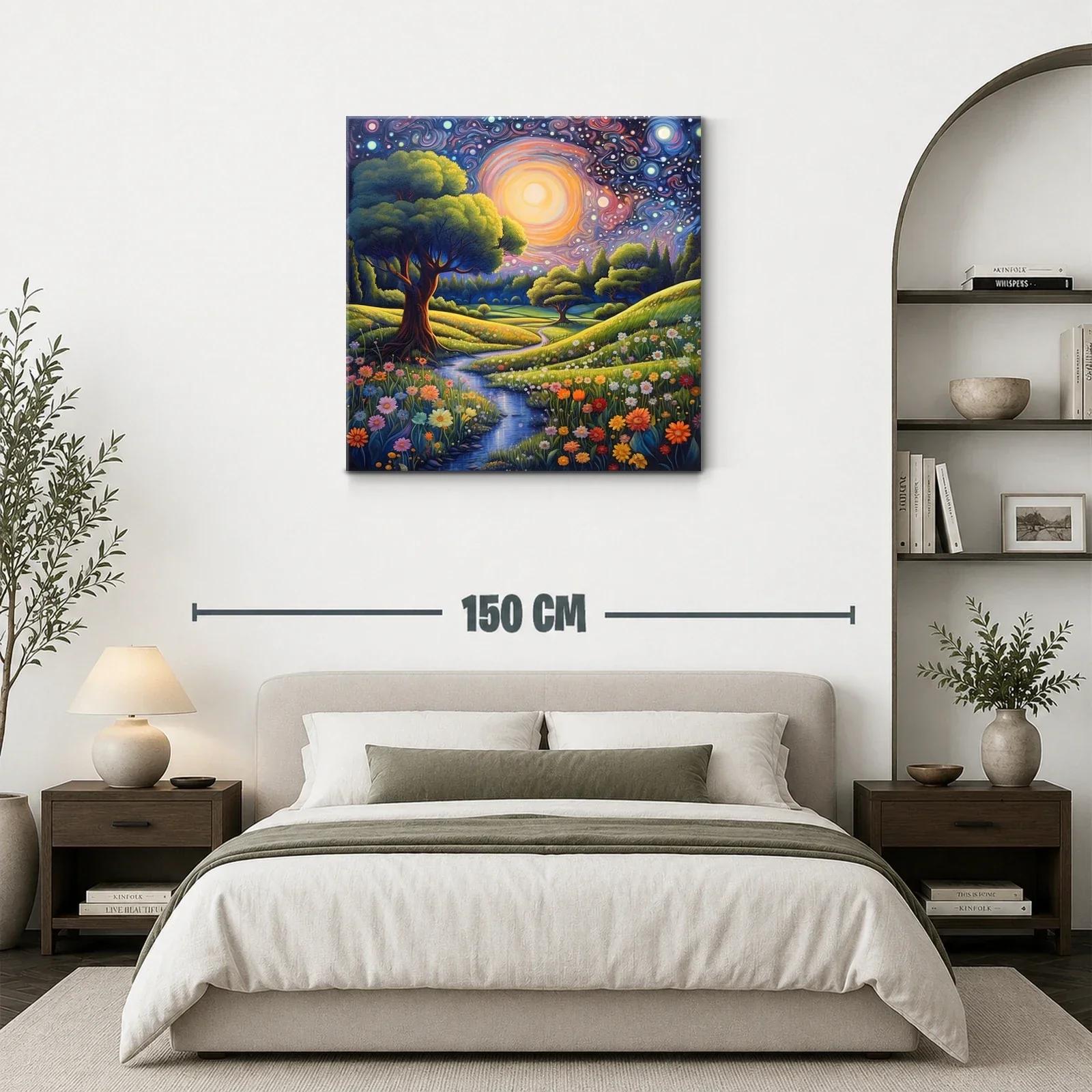 Paisaje nocturno con flores y cielo estrellado vibrante — miniatura 3
