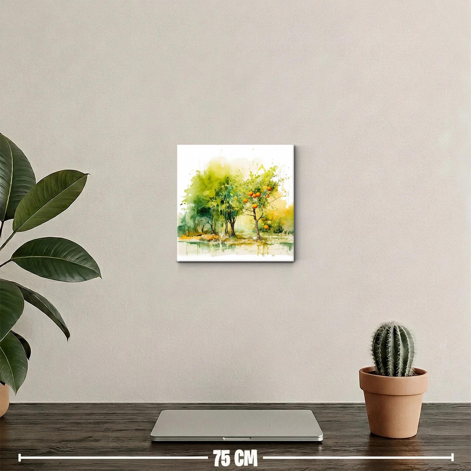 Paisaje natural con árboles frutales y reflejos acuáticos — miniatura 2