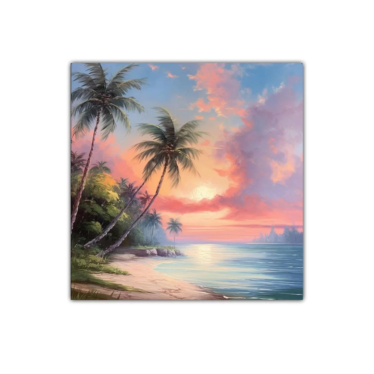 Atardecer tropical con palmeras junto al mar — miniatura 1