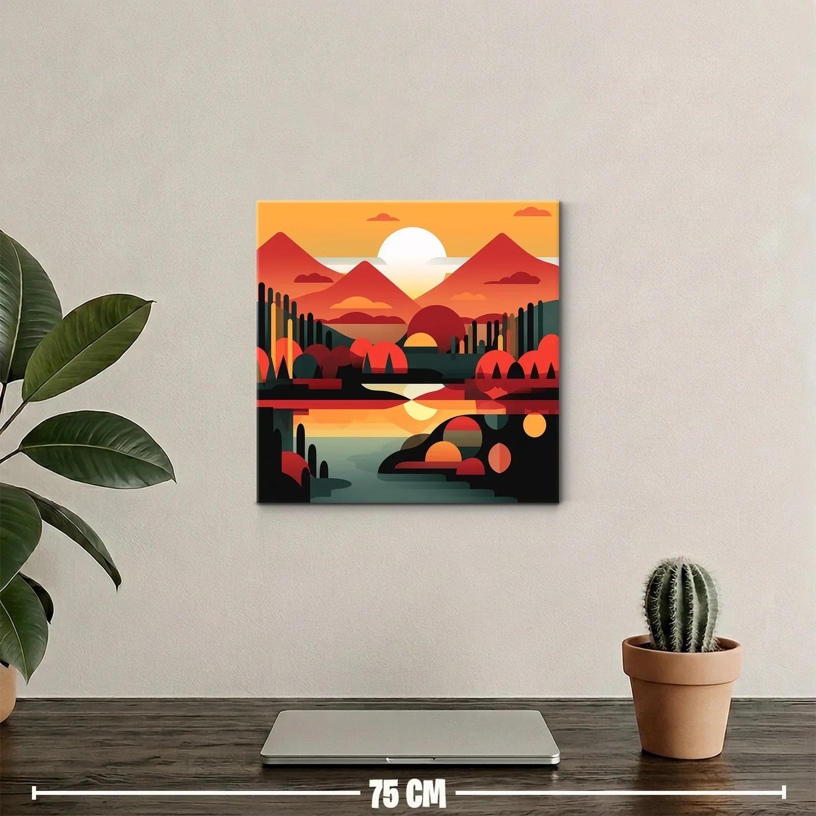 Paisaje geométrico en tonos cálidos al atardecer — miniatura 2