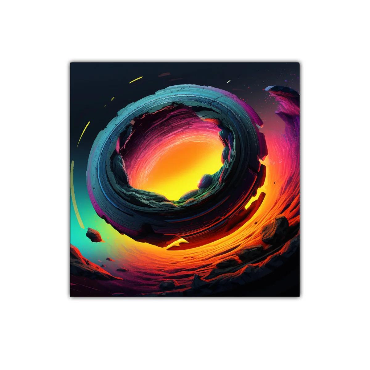 Cuadro abstracto con espiral de fuego y tonos vibrantes — miniatura 1