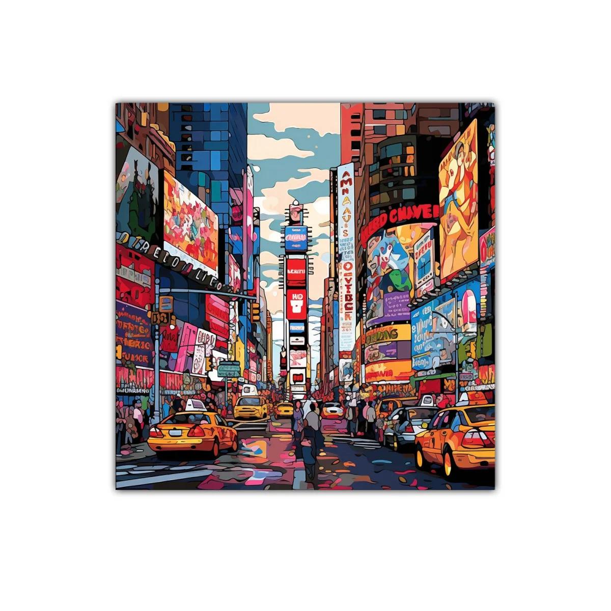 Ciudad vibrante al anochecer con taxis y luces urbanas — miniatura 1