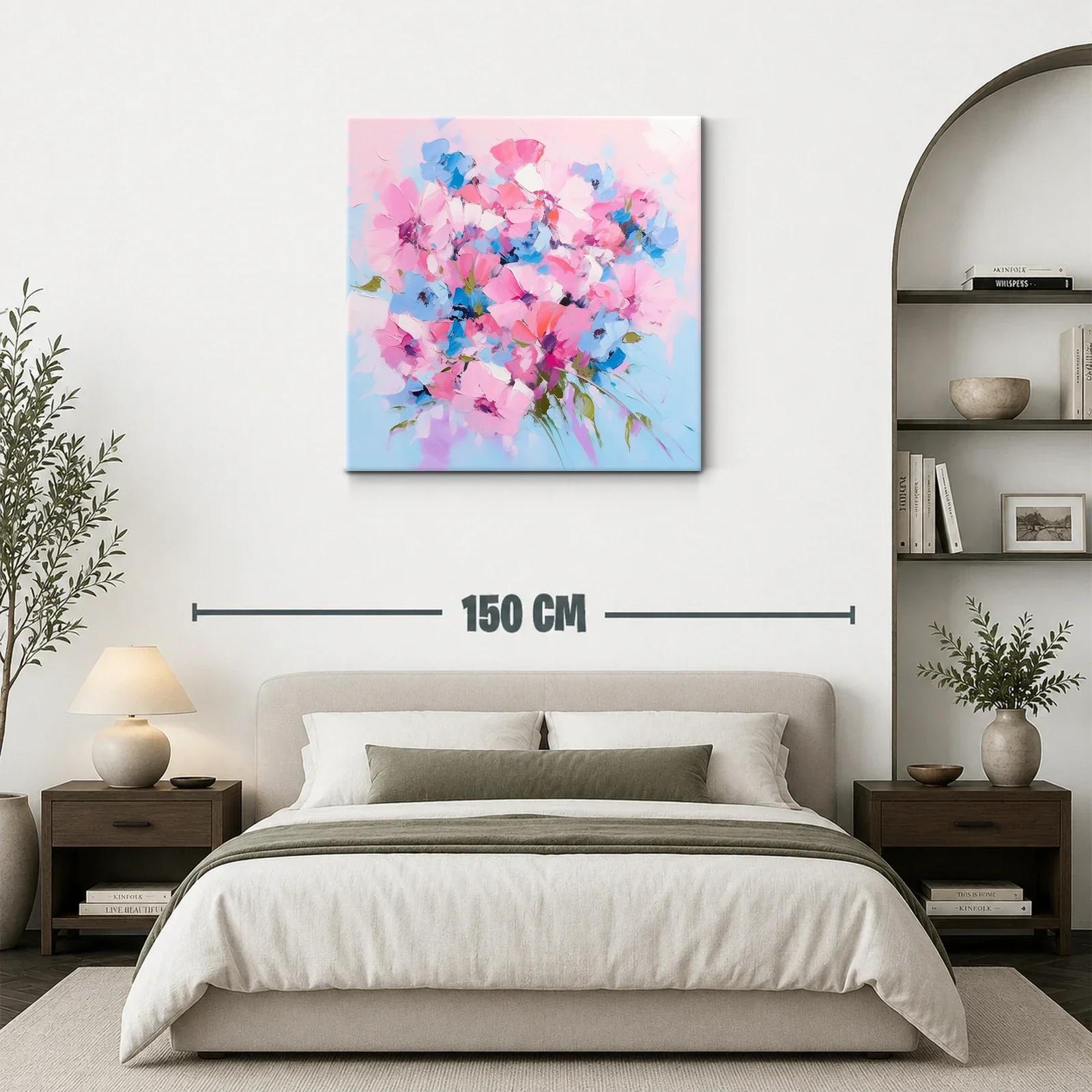 Cuadro floral en tonos rosas y azules vibrantes — miniatura 3