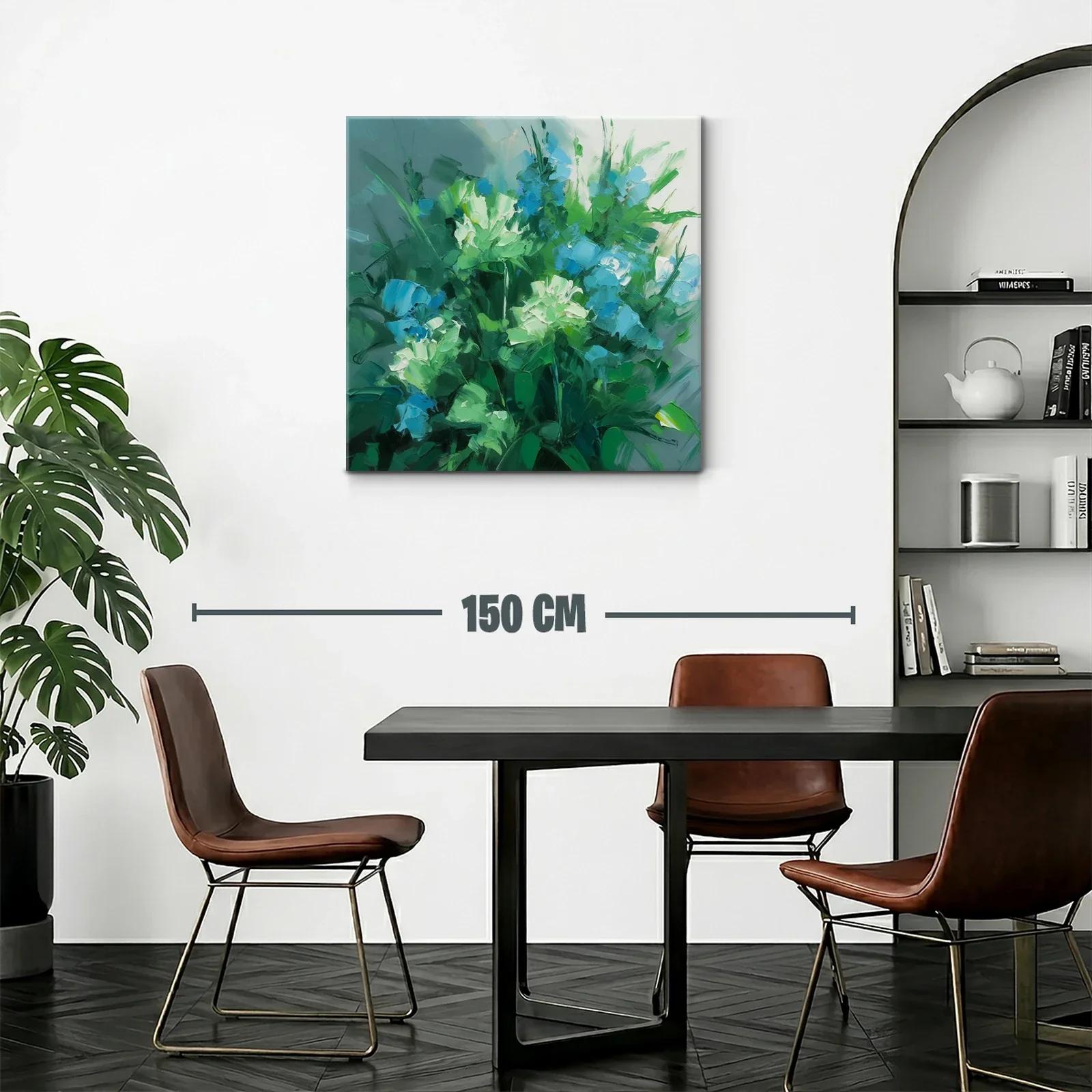 Cuadro floral con tonos verdes y azules vibrantes — miniatura 2