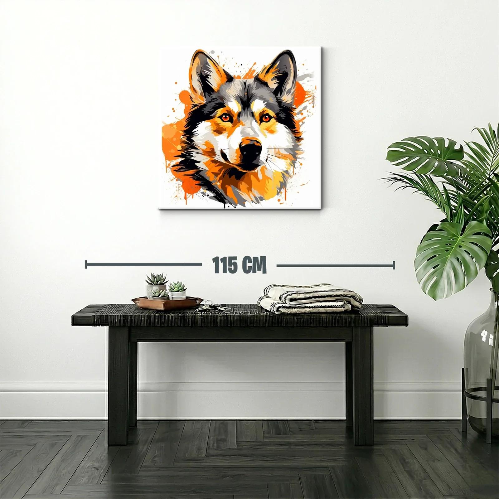Retrato vibrante de perro husky en tonos naranjas y negros — miniatura 2