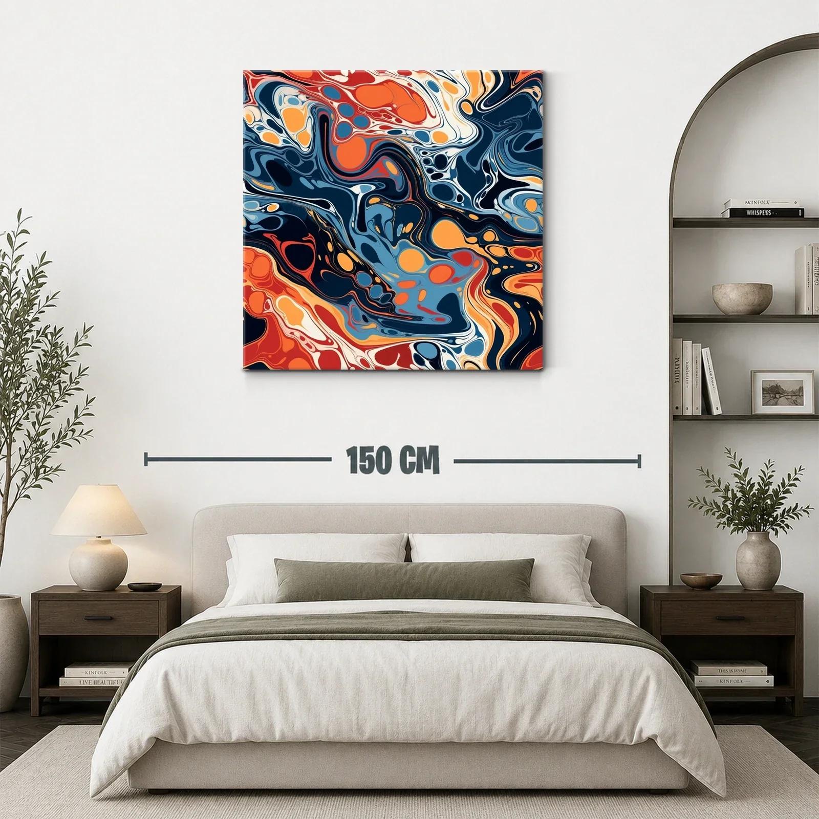 Cuadro abstracto con tonos cálidos y fríos vibrantes — miniatura 3