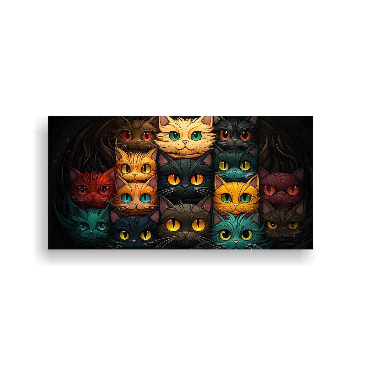 Cuadro grupo de gatos de ojos grandes en tonos vibrantes — imagen principal