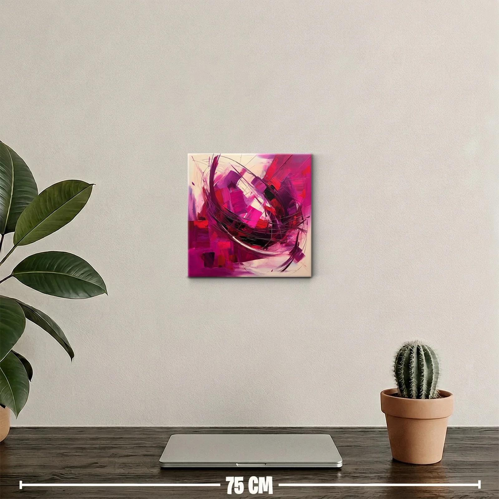 Cuadro abstracto en vibrantes tonos rosas y rojos — miniatura 2