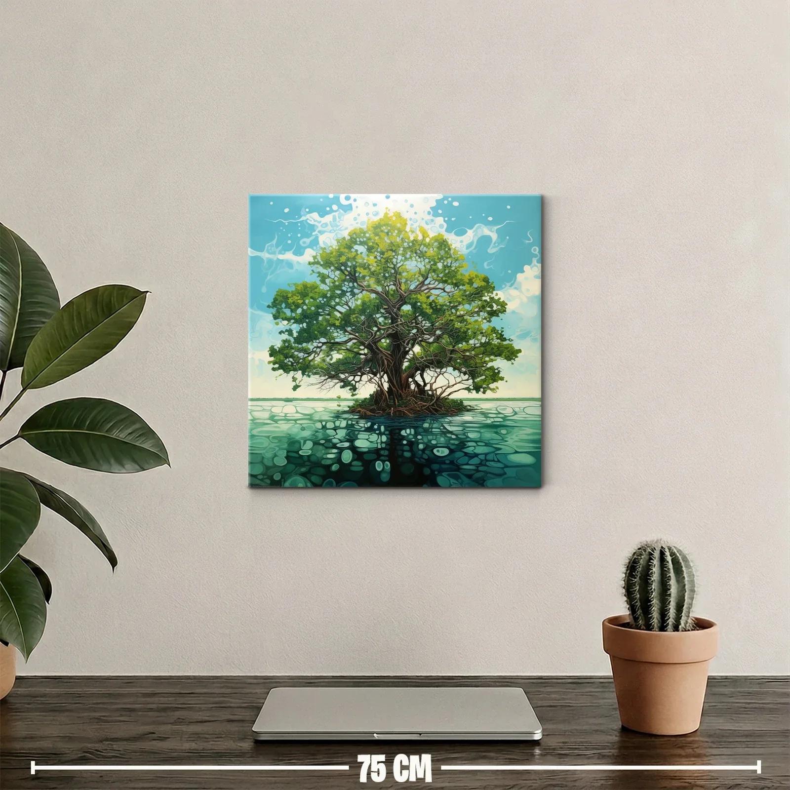 Árbol solitario sobre agua con reflejos y cielo azul — miniatura 2