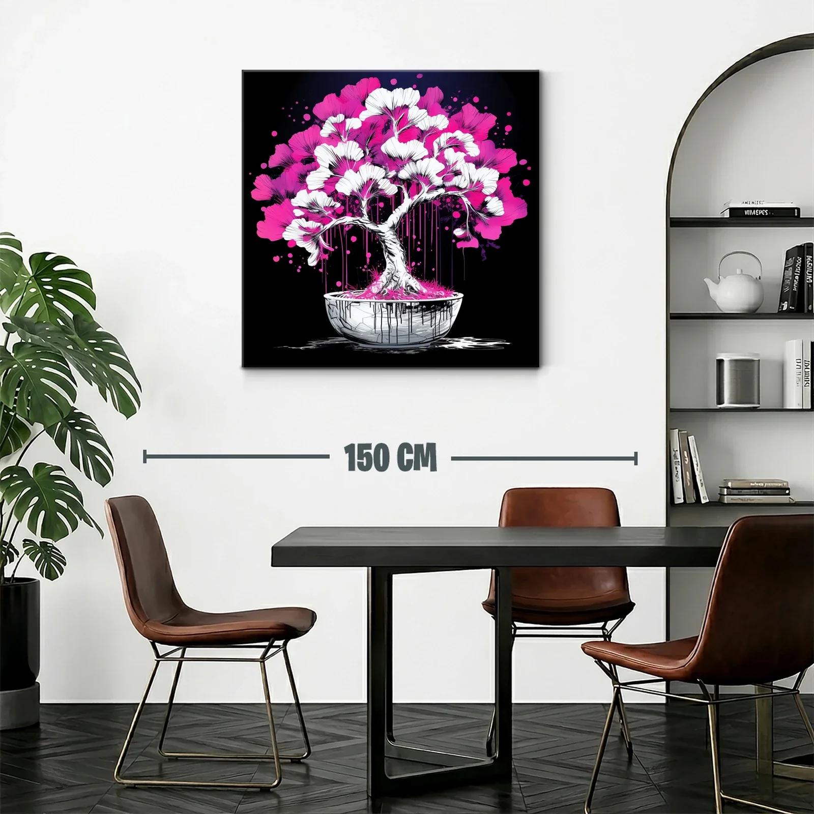 Árbol bonsái vibrante con flores rosa y blancas sobre fondo negro — miniatura 2